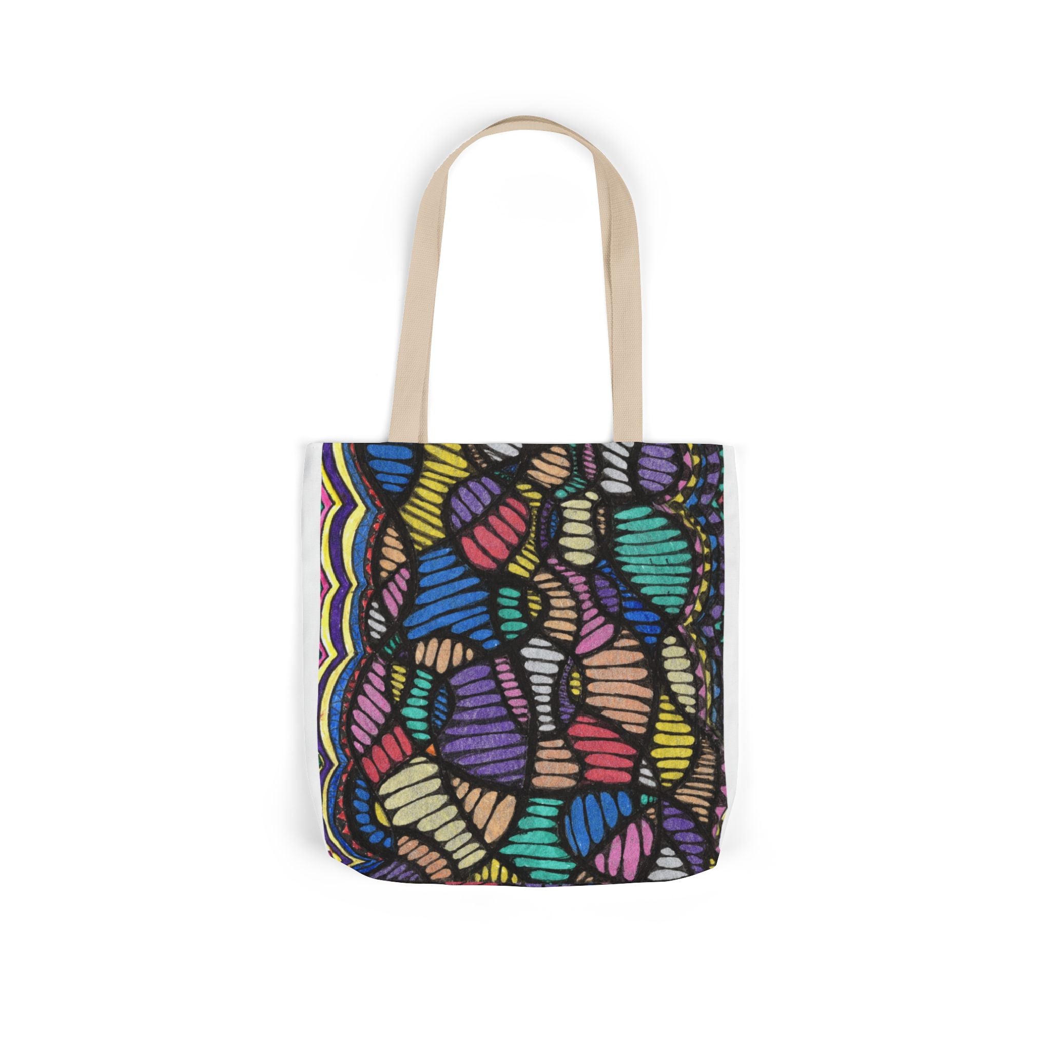 Vibrant Canvas Tote Bag with 5-Color Straps, Eco-Friendly Shopping Bag, Boho Beach Tote, Colorful Everyday Bag