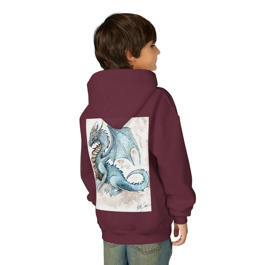 Blue Dragon Youth Hooded Sweatshirt – Fantasy Watercolor Art