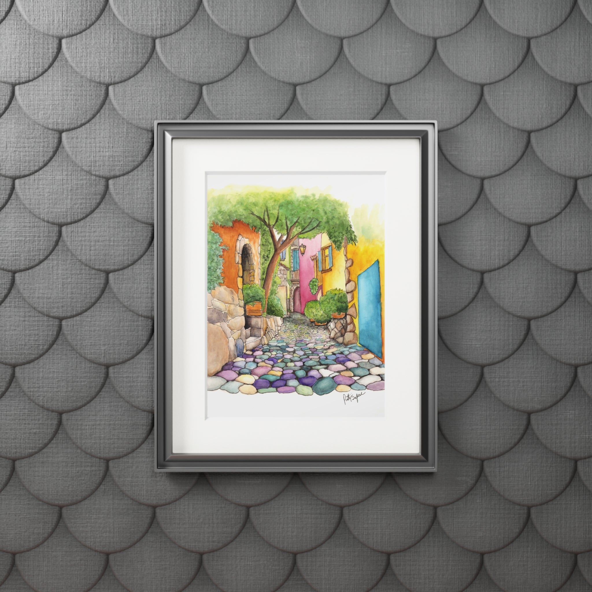 Colorful Mediterranean Alley Fine Art Print (Passepartout Frame)