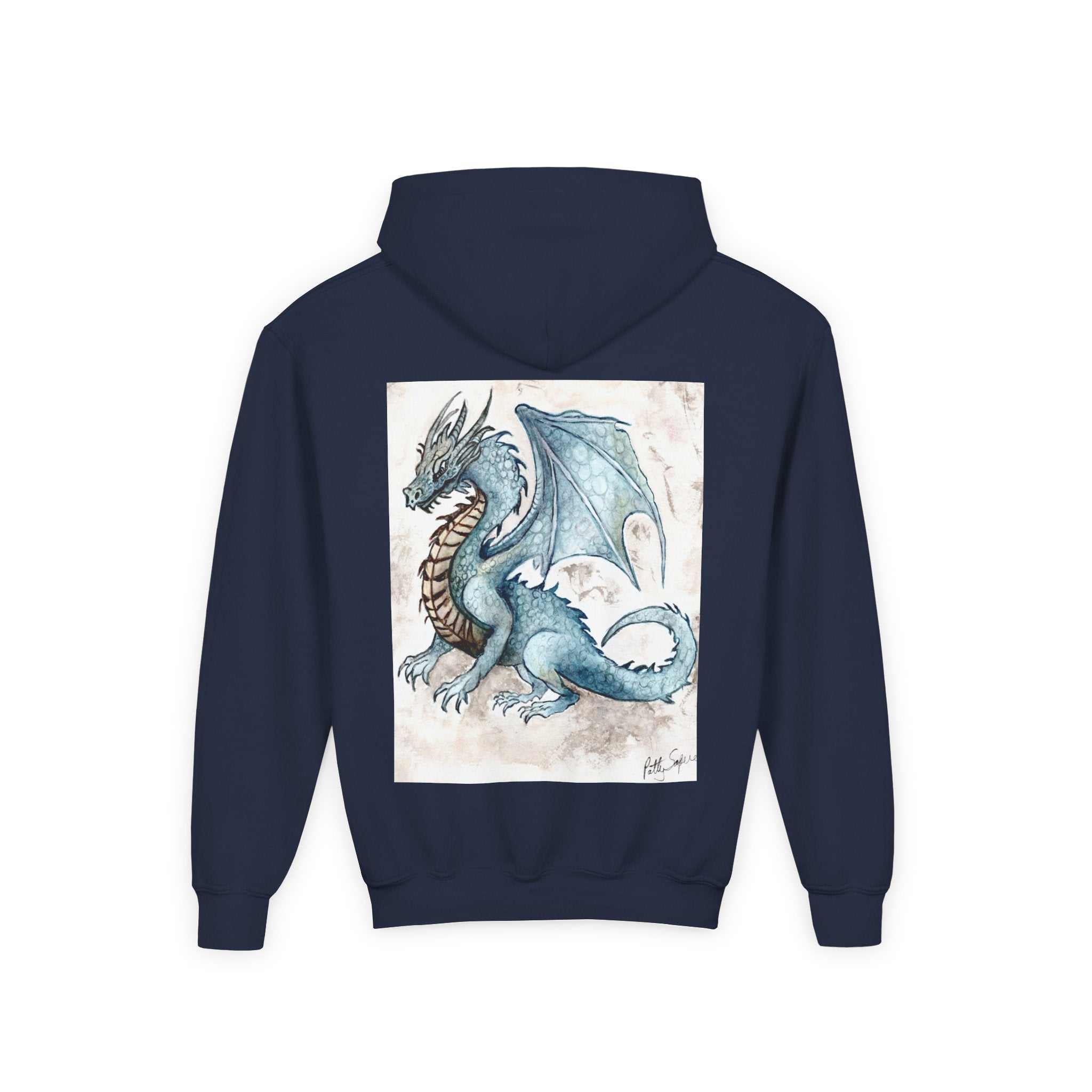Blue Dragon Youth Hooded Sweatshirt – Fantasy Watercolor Art