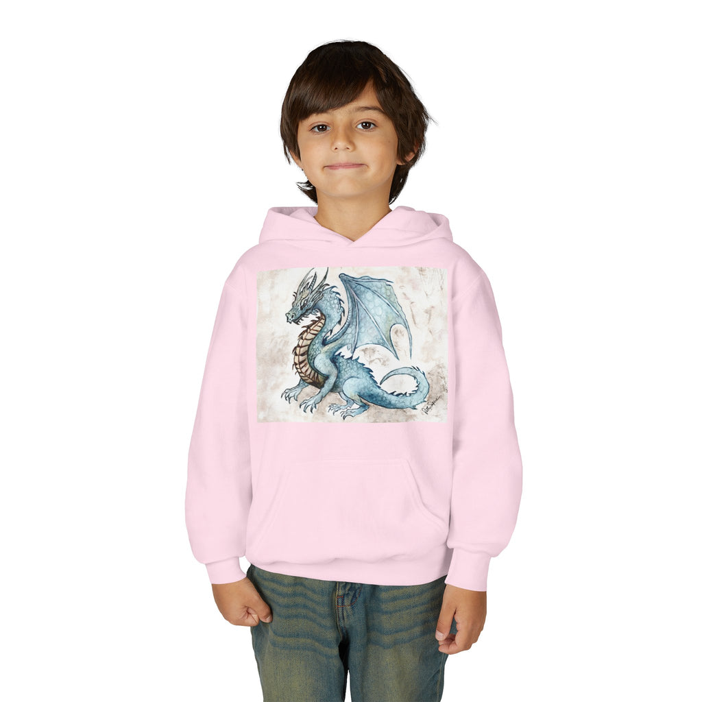 Blue Dragon Youth Hoodie – Watercolor Fantasy Art for Kids