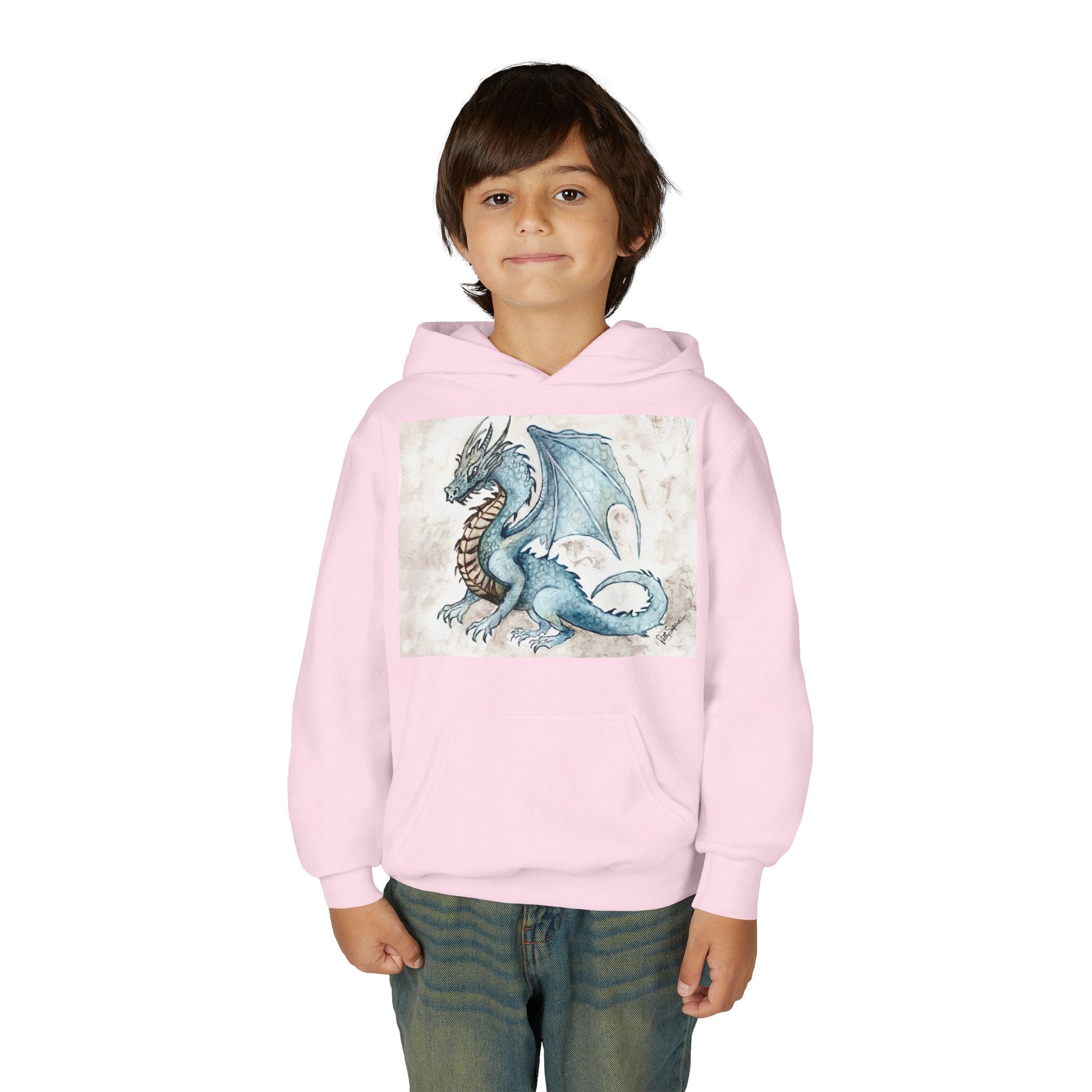 Blue Dragon Youth Hoodie – Watercolor Fantasy Art for Kids