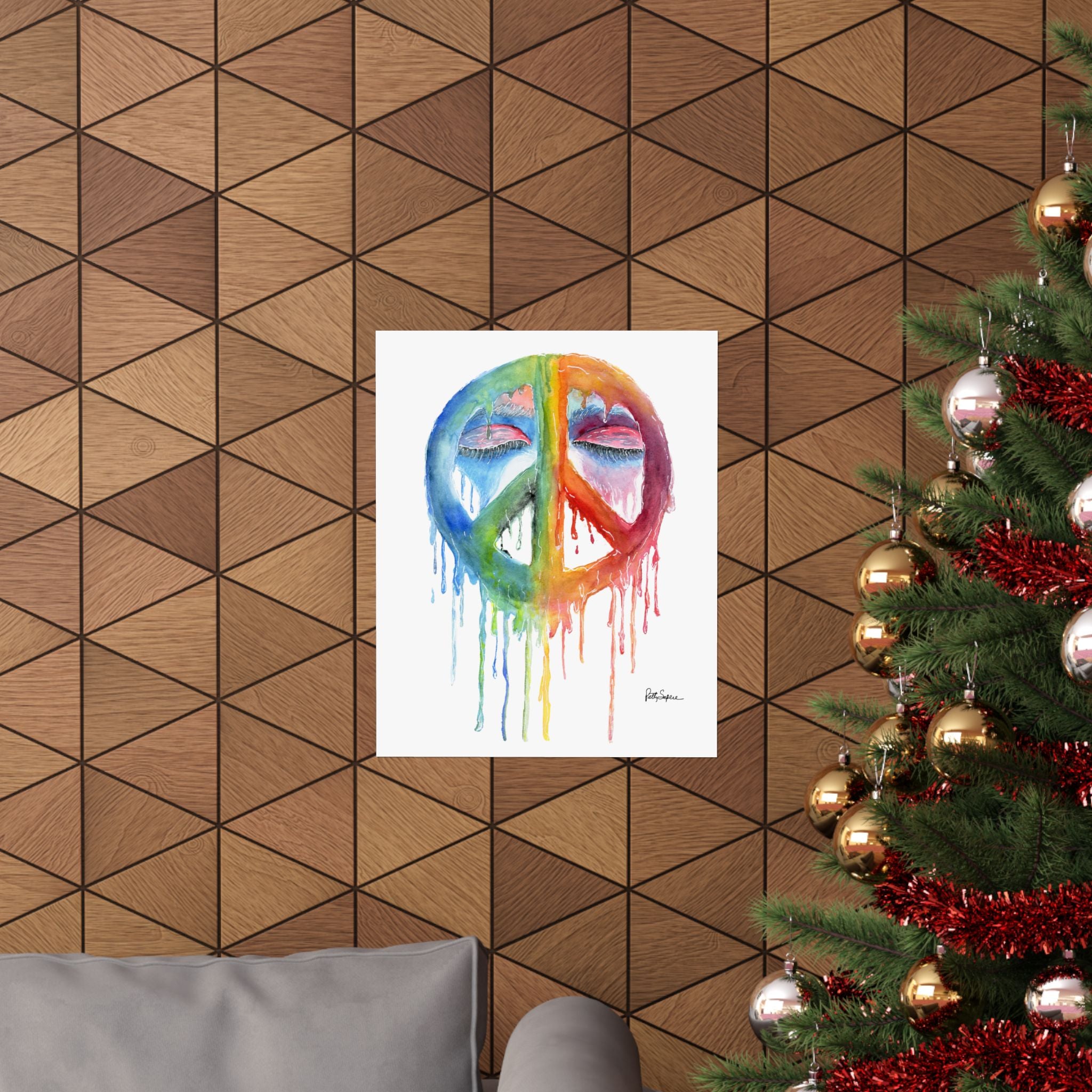 Peace Sign Watercolor Poster — Rainbow Drip Matte Vertical Art Print