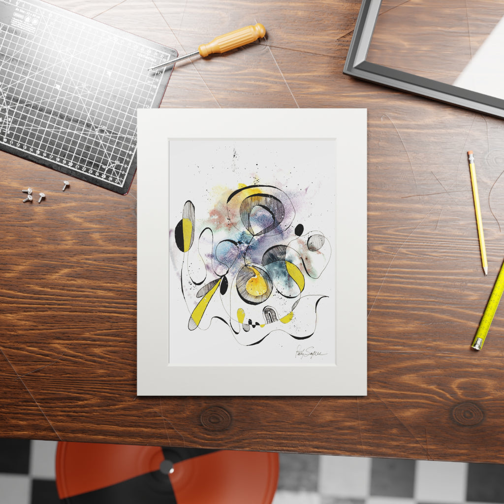 Abstract Ink & Watercolor Art Print – Modern Black and Yellow Composition
