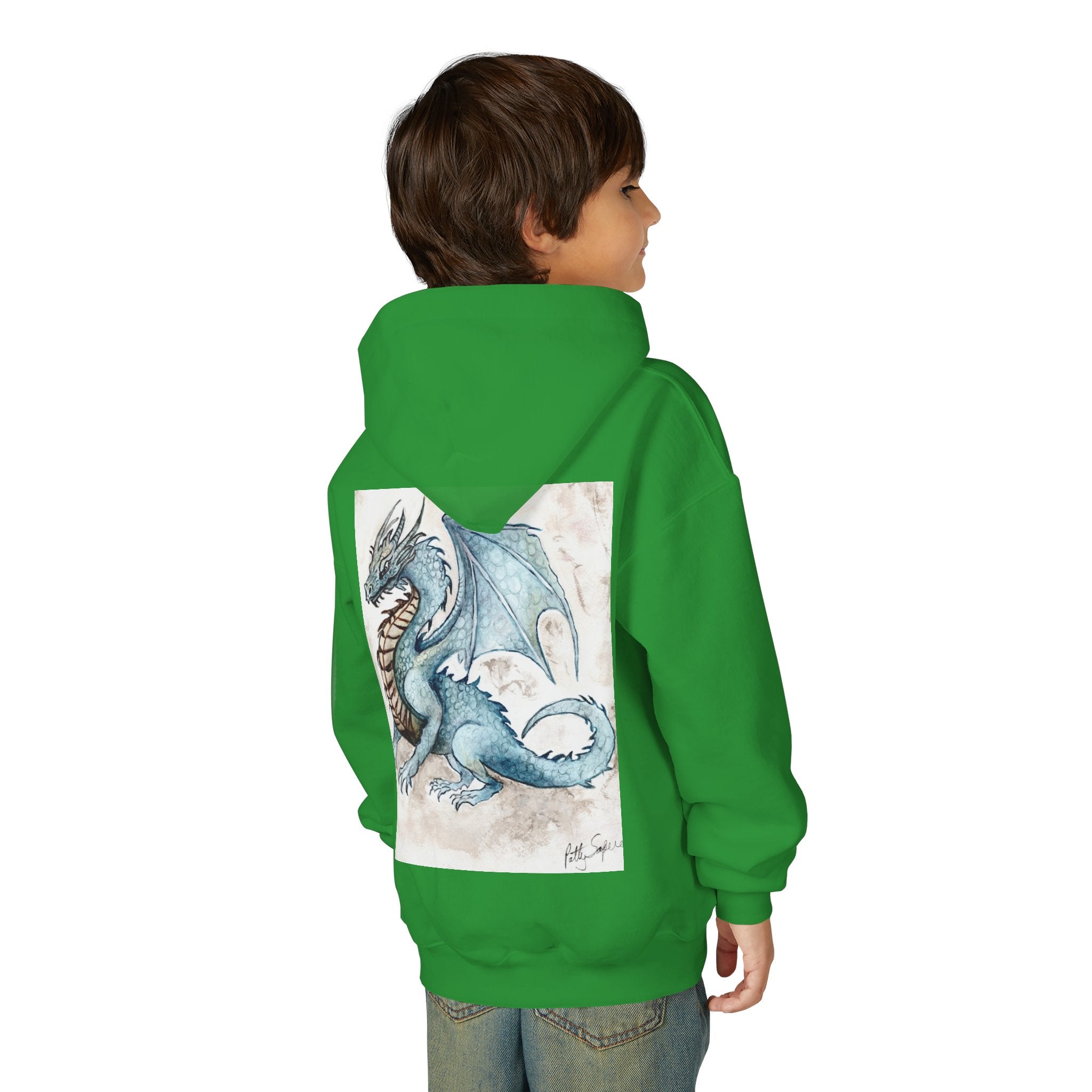 Blue Dragon Youth Hooded Sweatshirt – Fantasy Watercolor Art