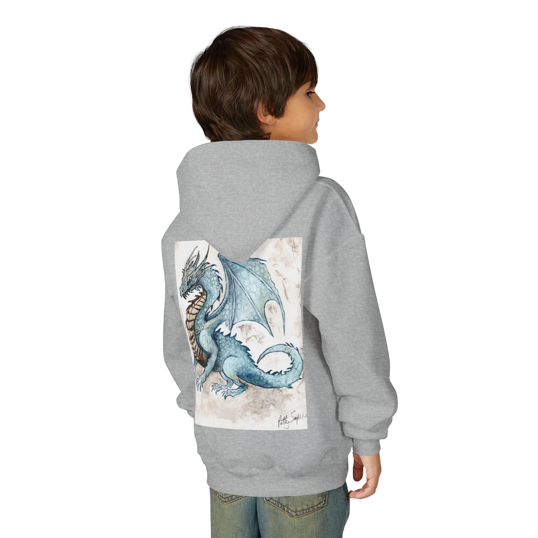Blue Dragon Youth Hooded Sweatshirt – Fantasy Watercolor Art