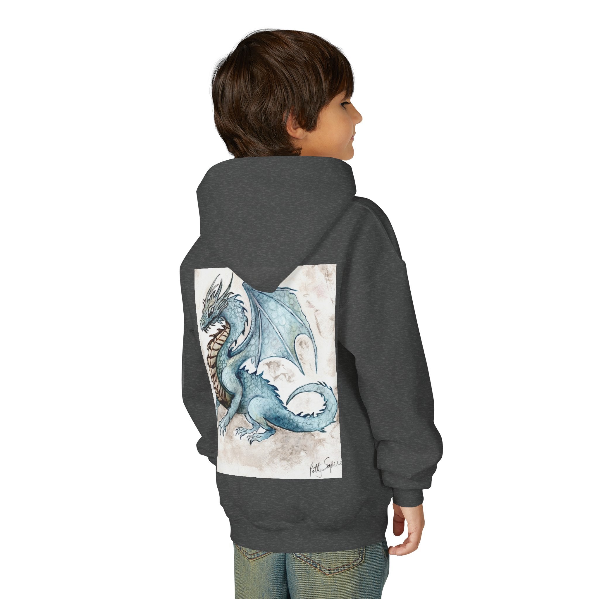 Blue Dragon Youth Hooded Sweatshirt – Fantasy Watercolor Art