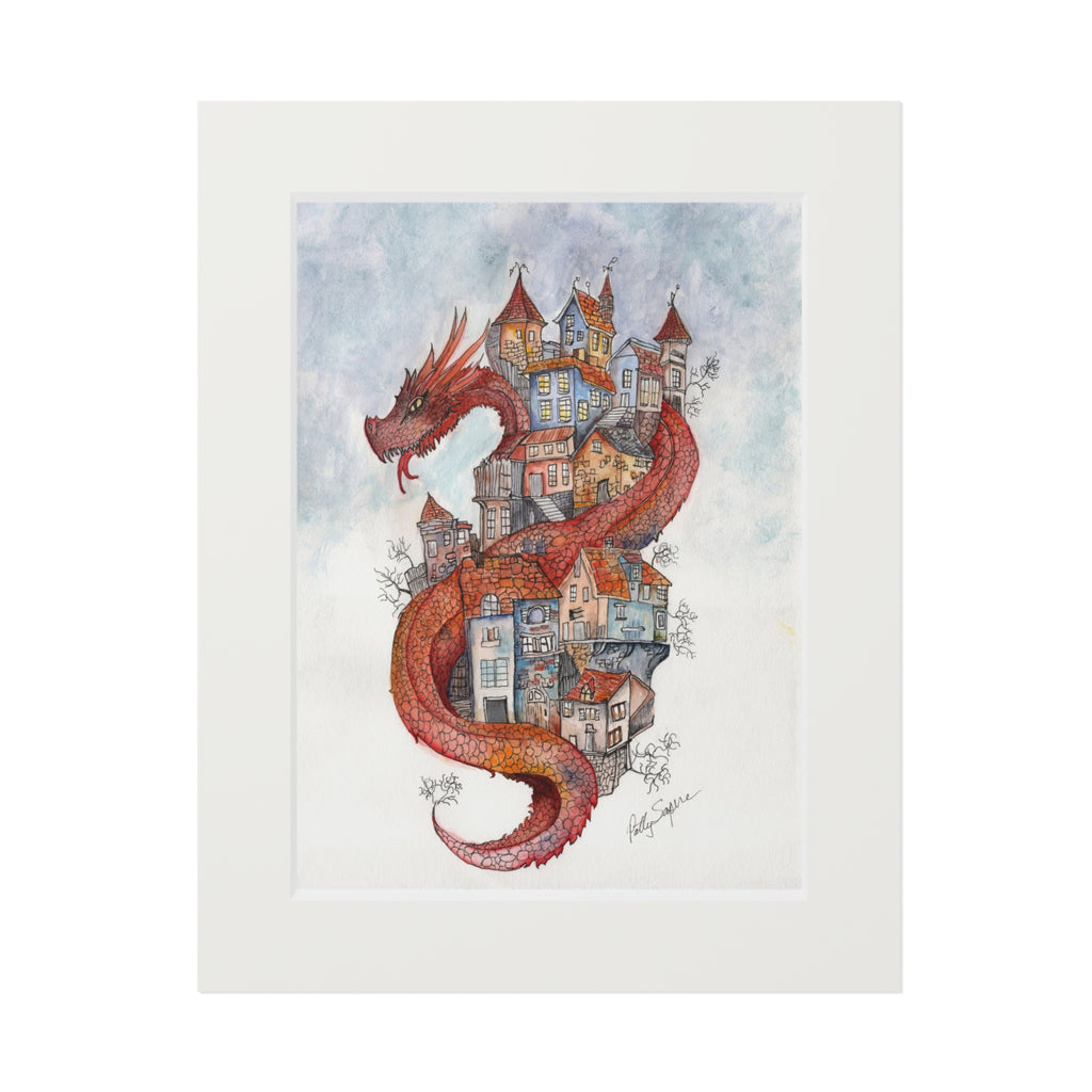 Dragon Over Town — Fine Art Print with Passepartout