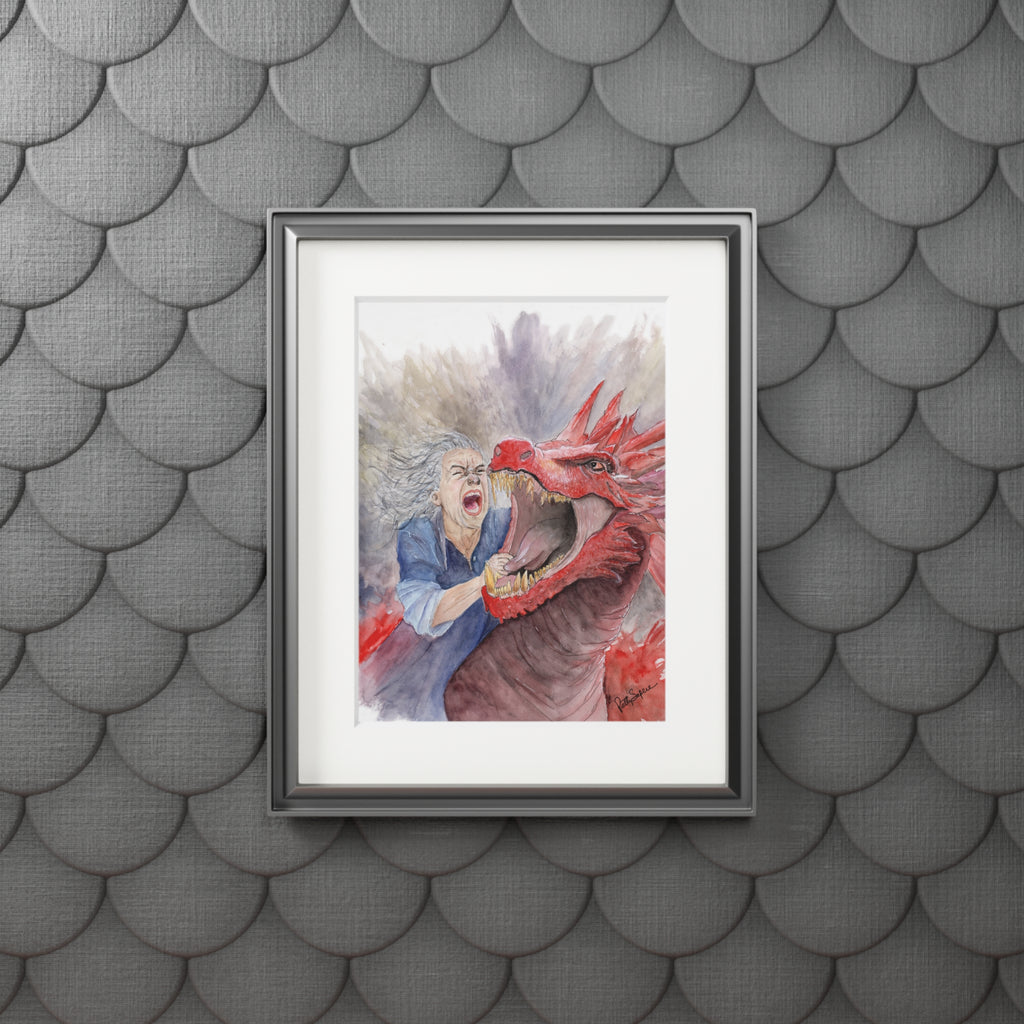 Dramatic Dragon Battle Watercolor Fine Art Print