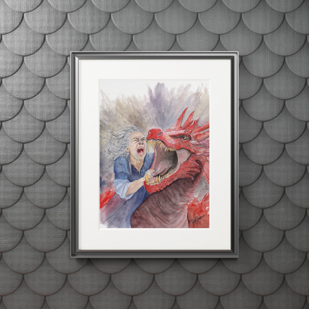 Dramatic Dragon Battle Watercolor Fine Art Print