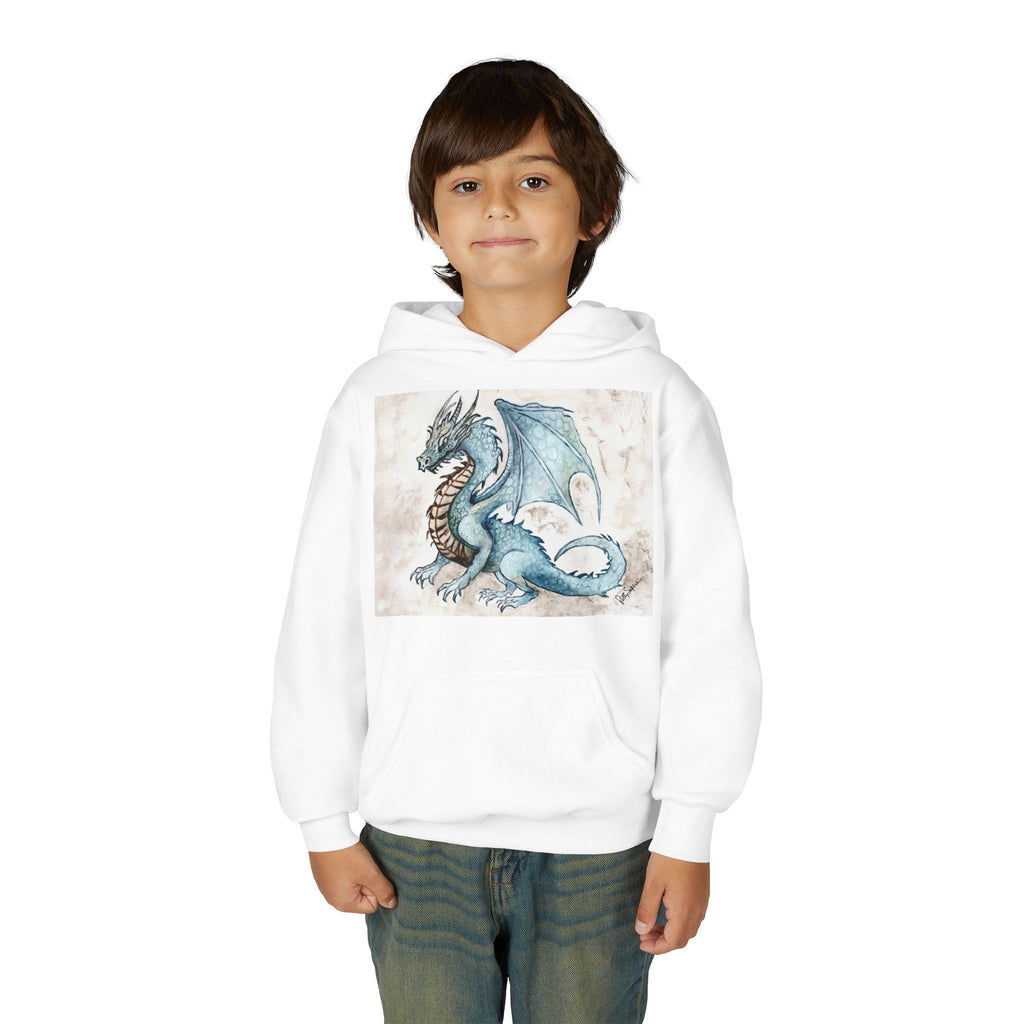 Blue Dragon Youth Hoodie – Watercolor Fantasy Art for Kids