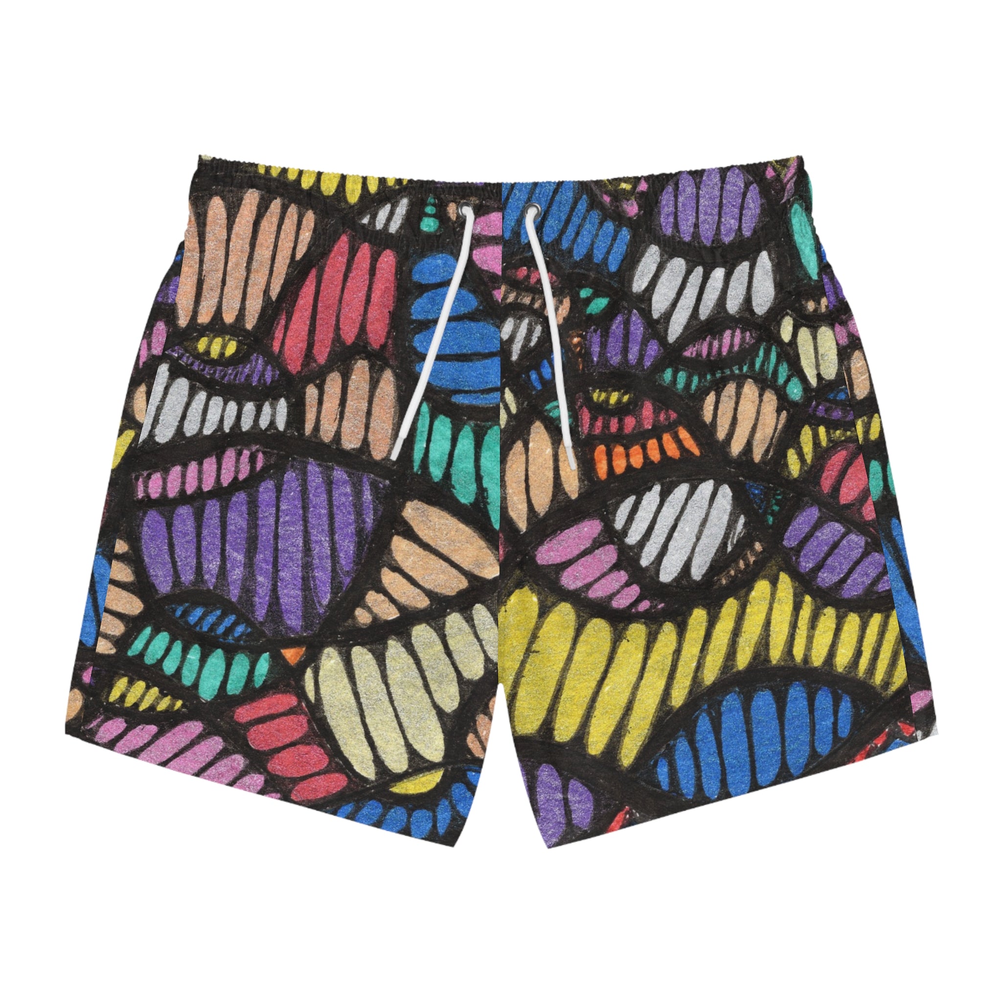 Colorful Pattern Swim Trunks, AOP Beach Shorts, Summer Swimwear, Pool Party Swim Shorts, Vibrant Boys Swimwear