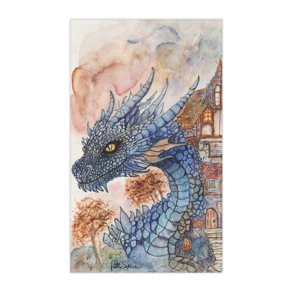 Dragon & Cottage Watercolor Cotton Tea Towels
