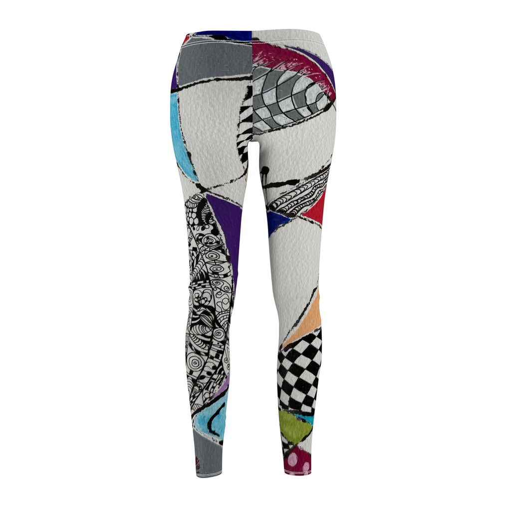 Abstract Geometric Zentangle Leggings – Ink & Watercolor Art