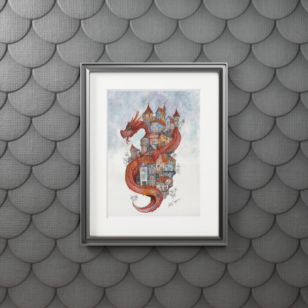 Dragon Over Town — Fine Art Print with Passepartout