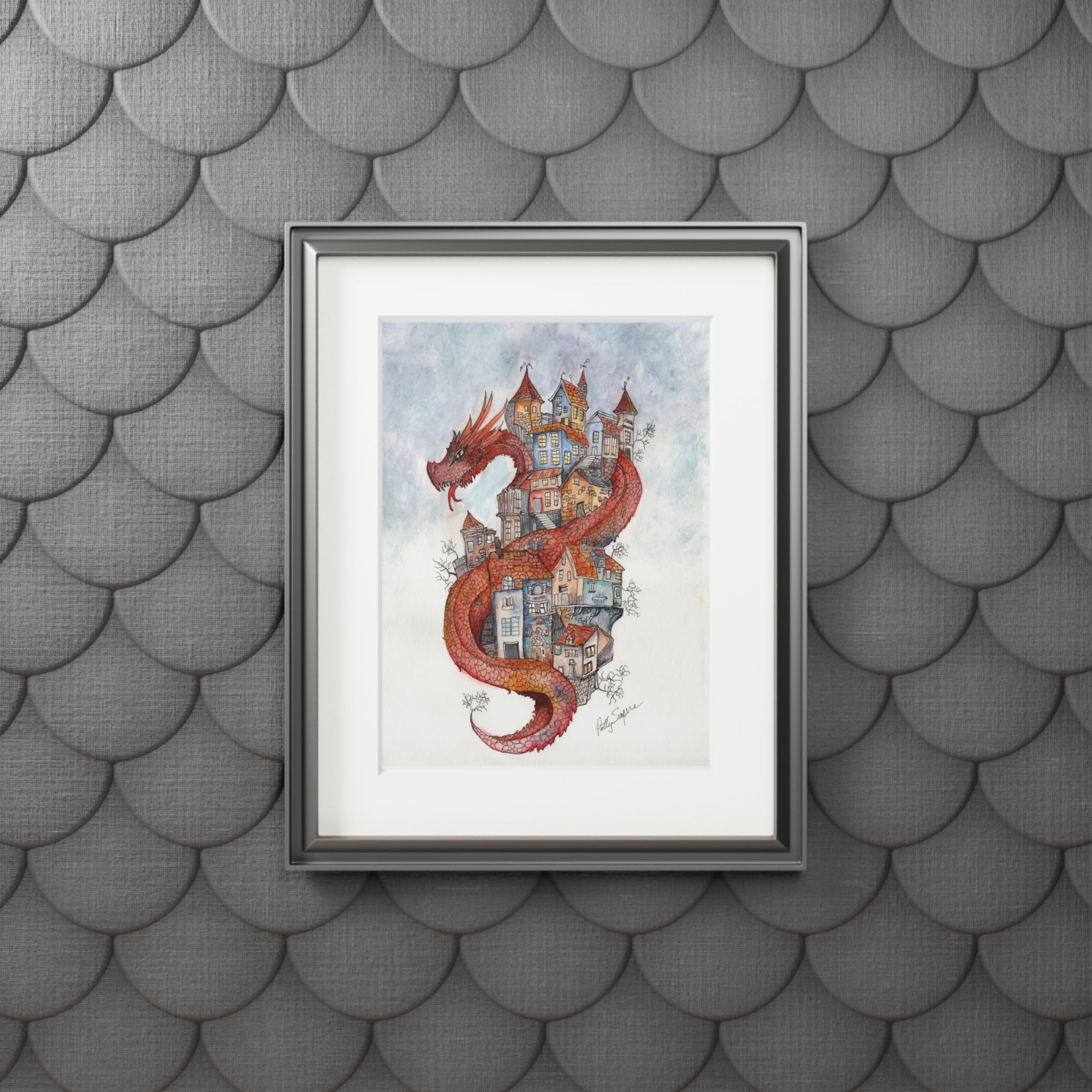 Dragon Over Town — Fine Art Print with Passepartout
