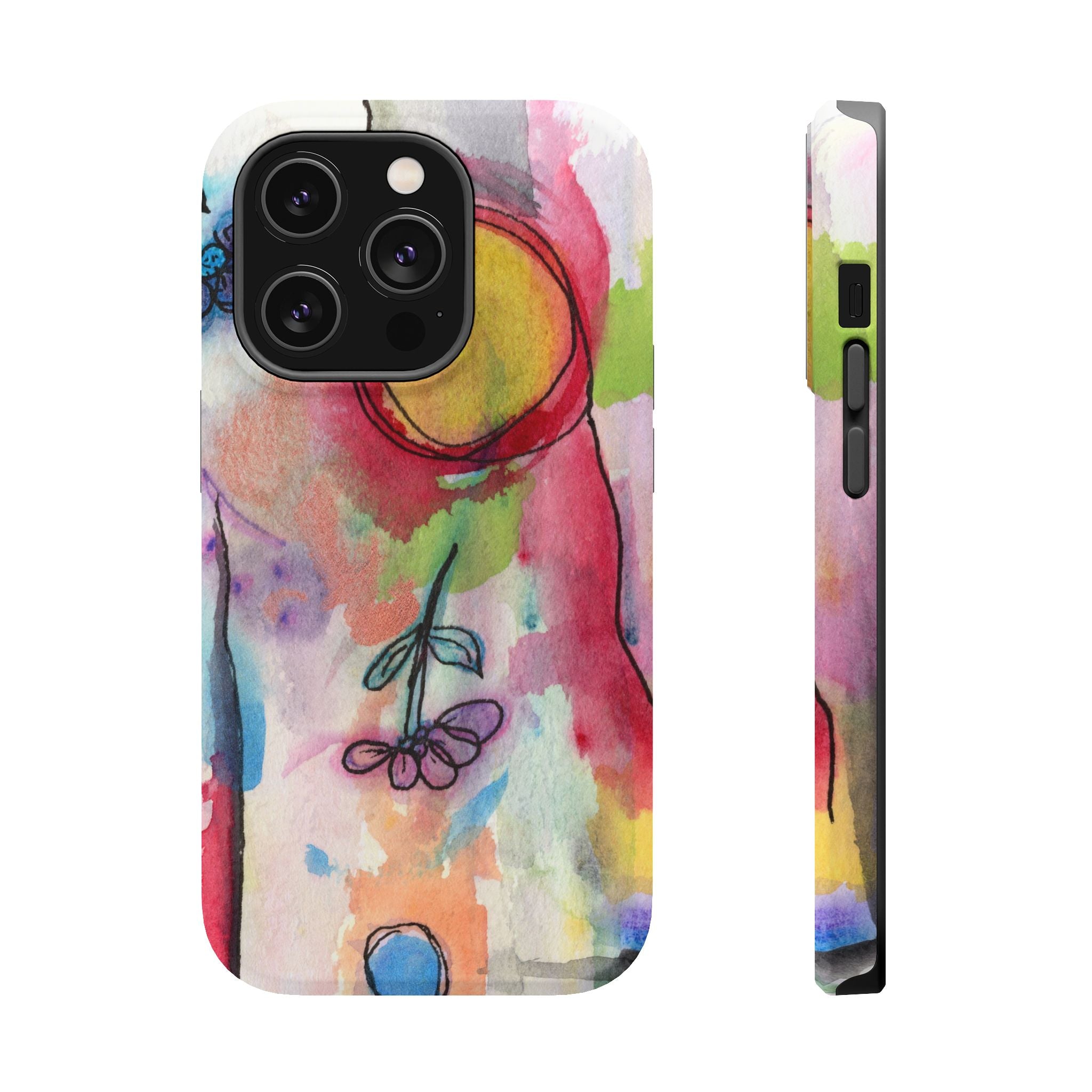 Artistic Magnetic Tough Case for Phone - Colorful Abstract Floral Design