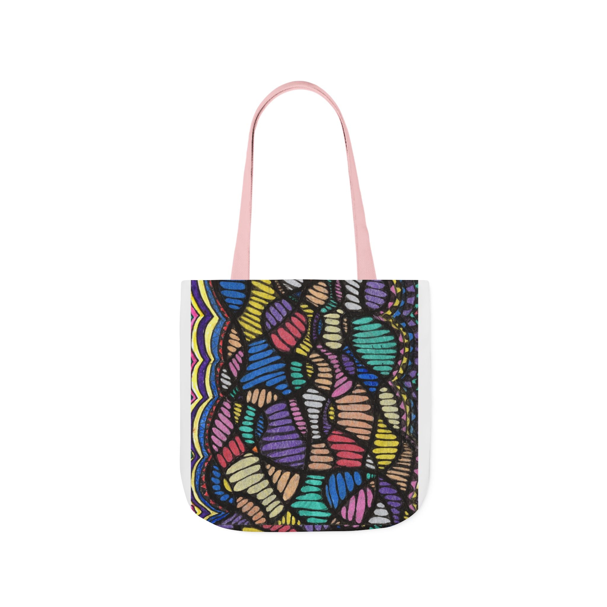 Vibrant Canvas Tote Bag with 5-Color Straps, Eco-Friendly Shopping Bag, Boho Beach Tote, Colorful Everyday Bag