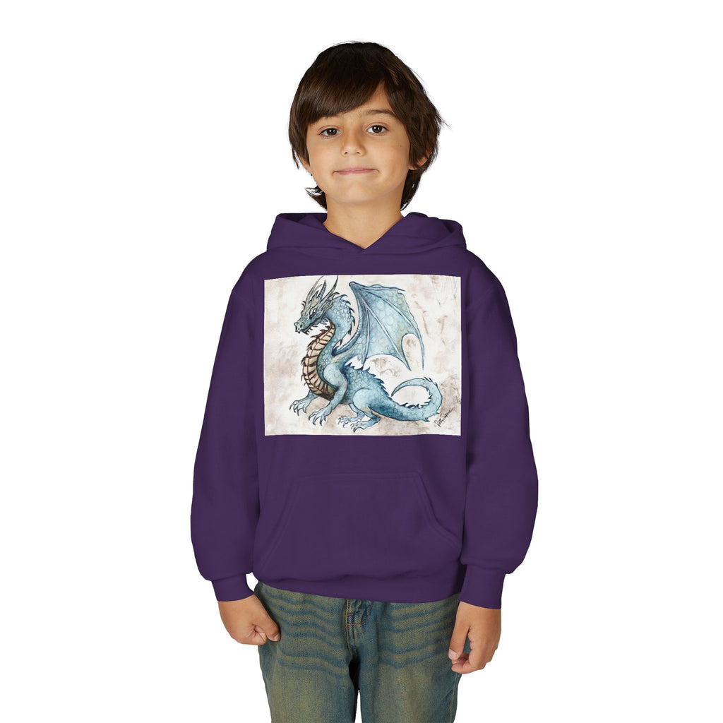 Blue Dragon Youth Hoodie – Watercolor Fantasy Art for Kids