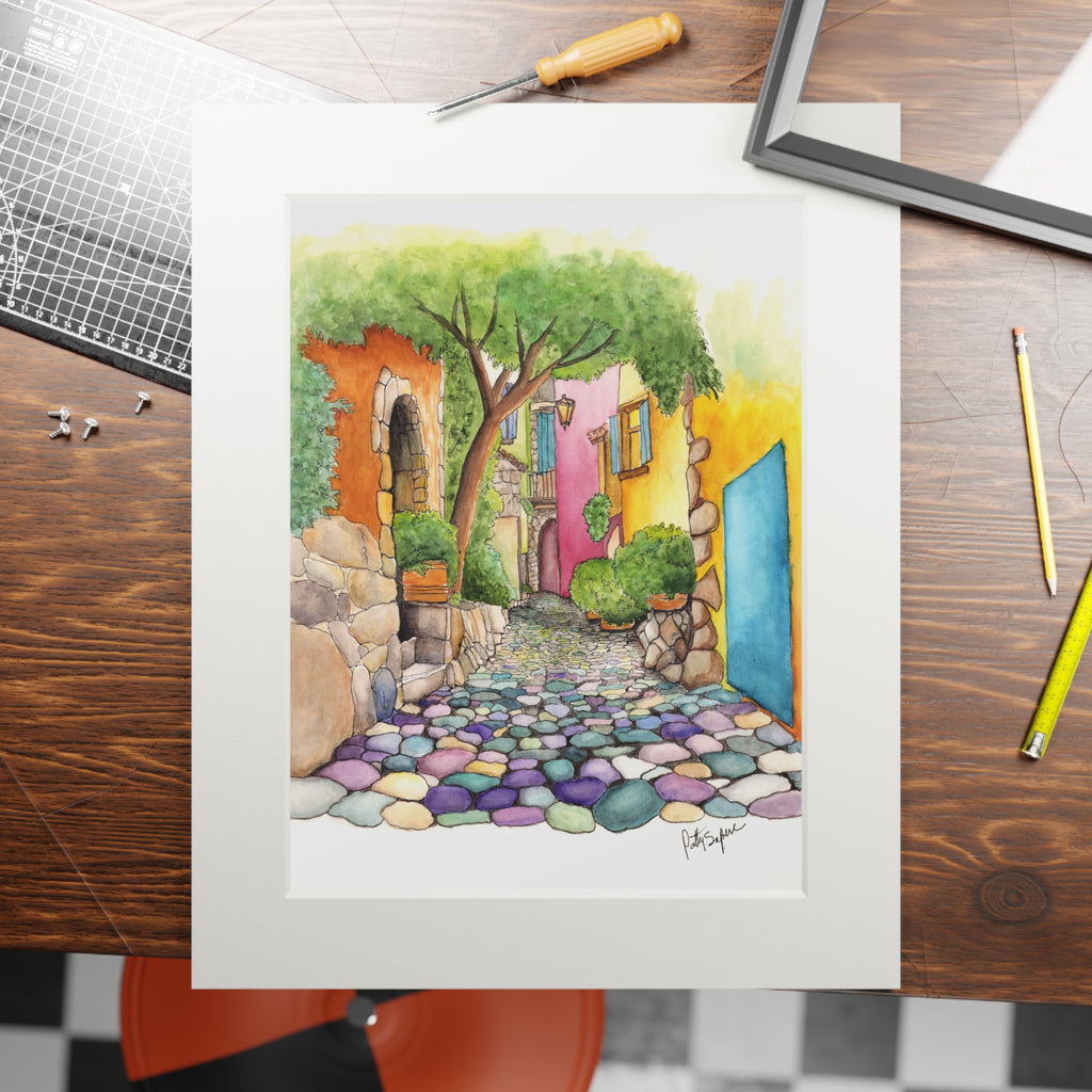 Colorful Mediterranean Alley Fine Art Print (Passepartout Frame)