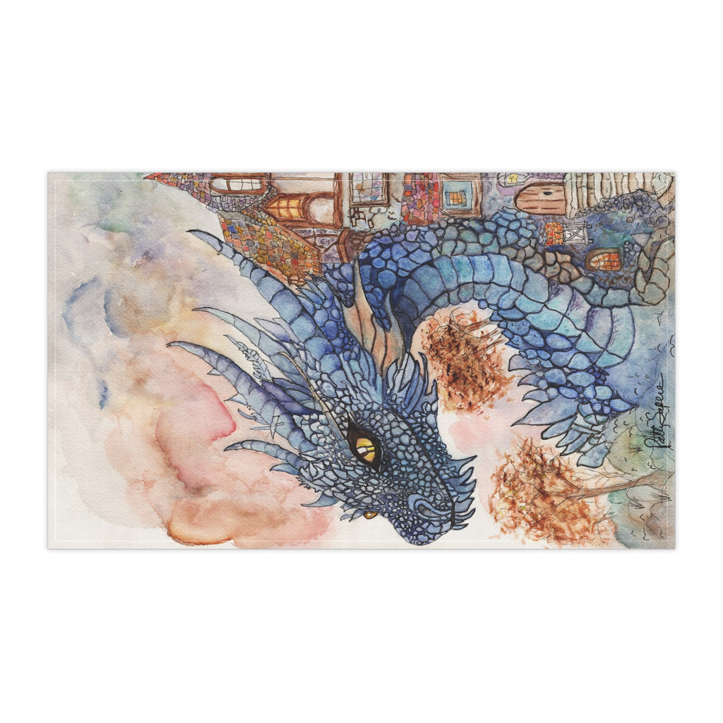 Dragon & Cottage Watercolor Cotton Tea Towels