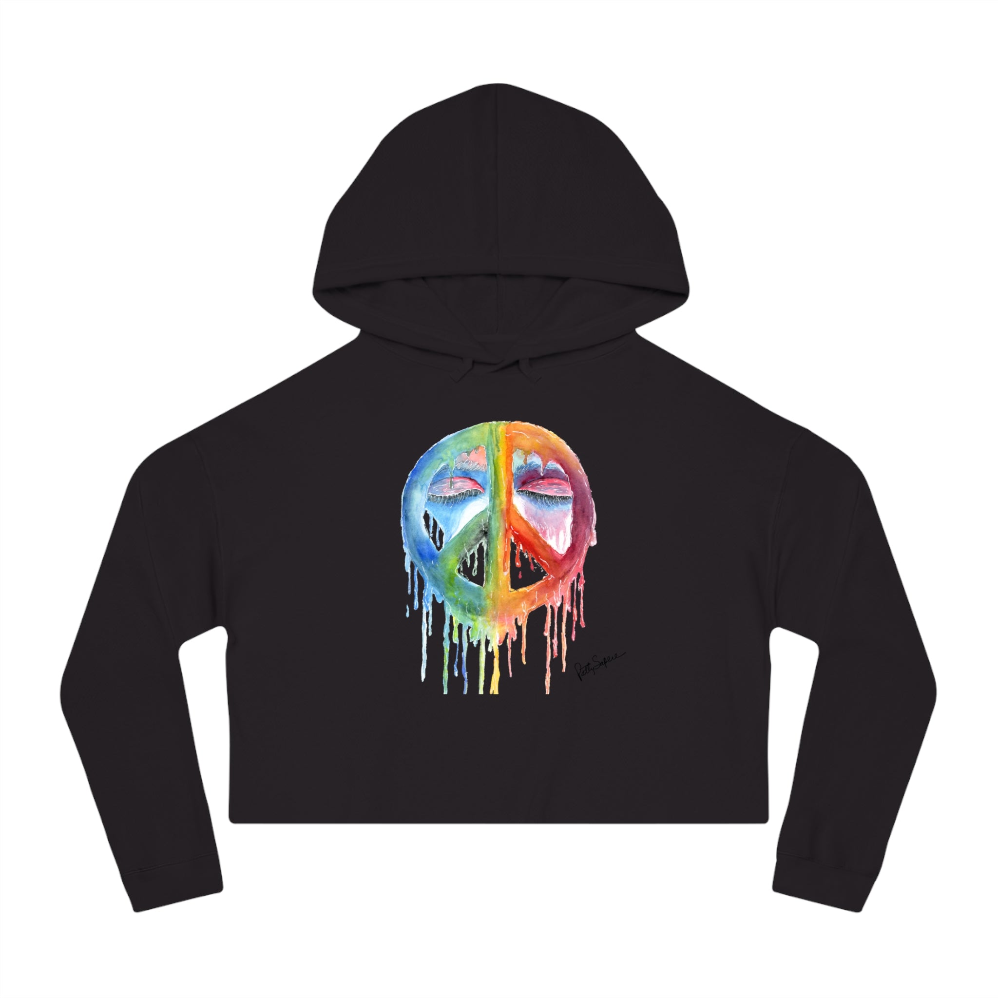 Peace Sign Watercolor Cropped Hoodie — Women's Rainbow Drip Graphic Sweatshirt