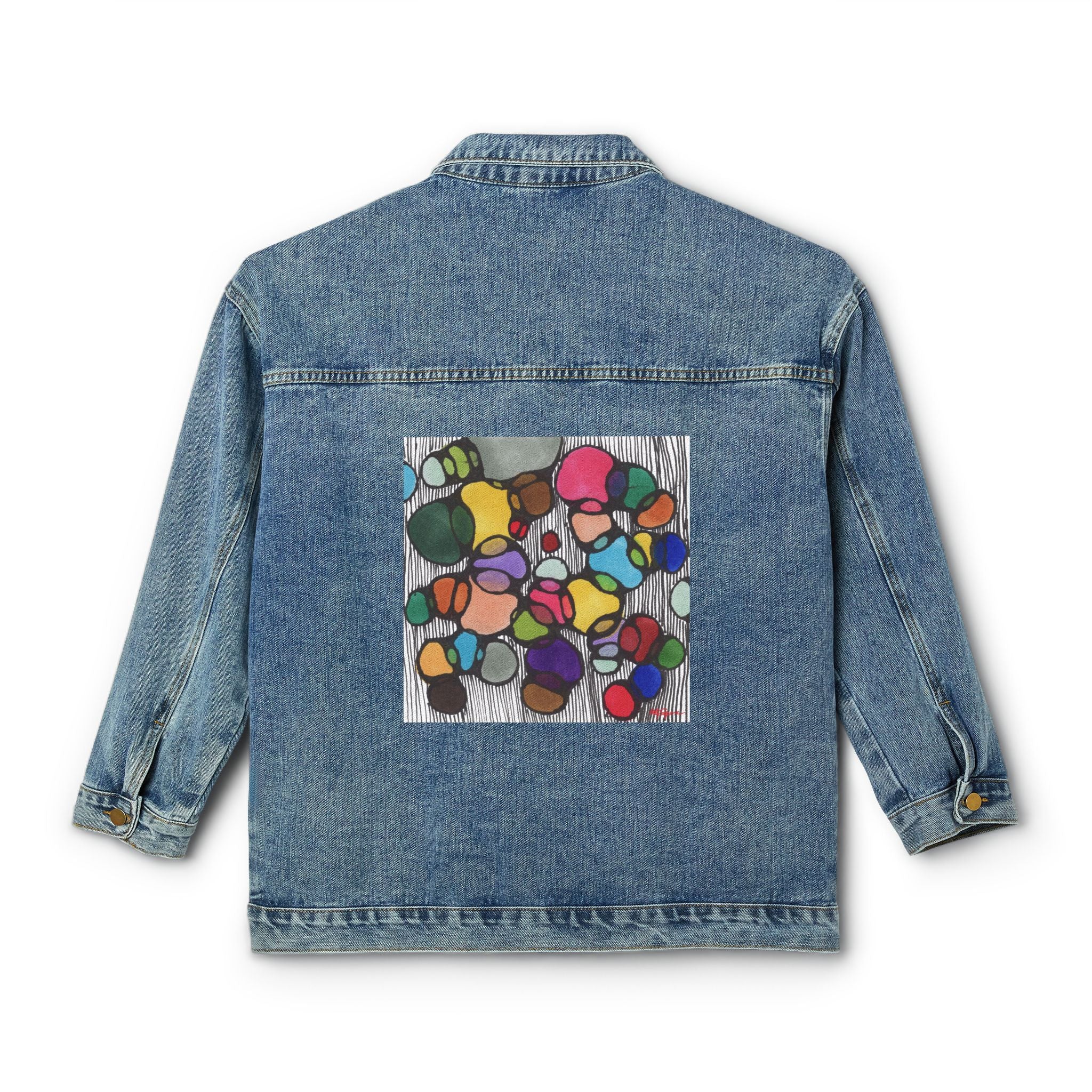 Stylish Women's Denim Jacket with Colorful Hand Design - Casual Chic Outerwear