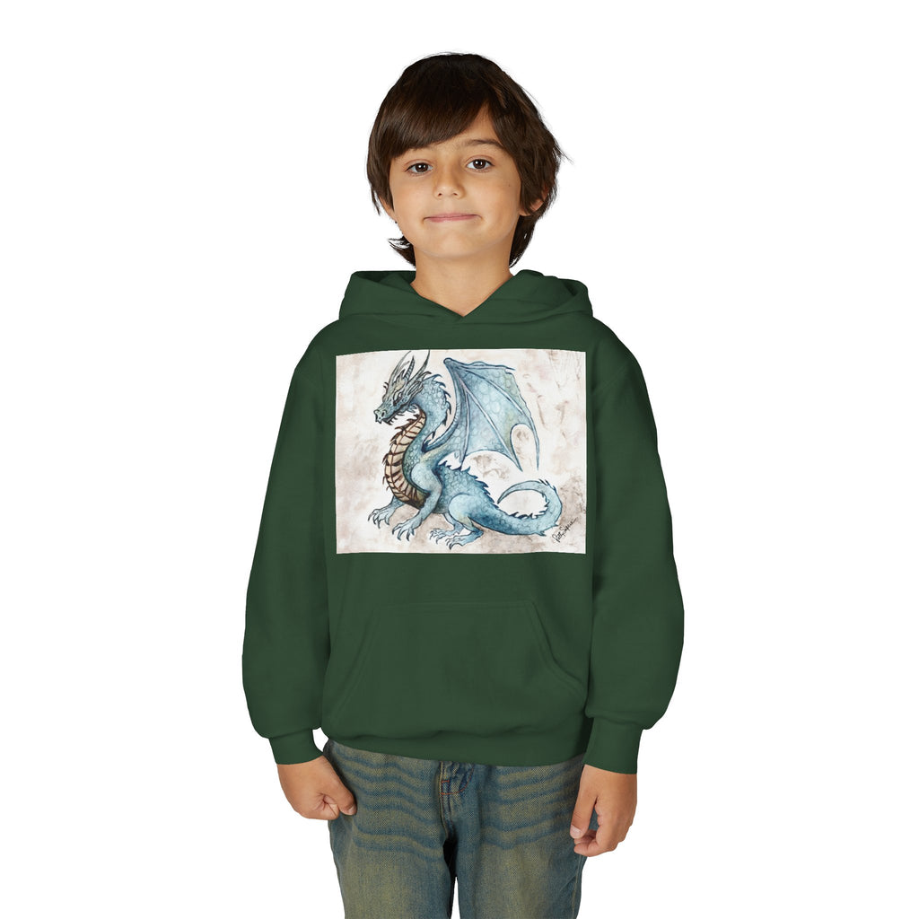 Blue Dragon Youth Hoodie – Watercolor Fantasy Art for Kids