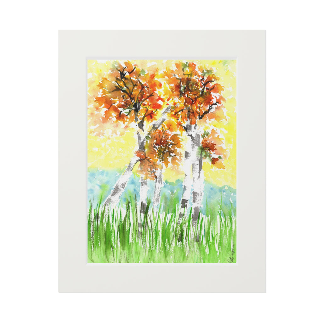 Fall Trees Watercolor Print (with mat)