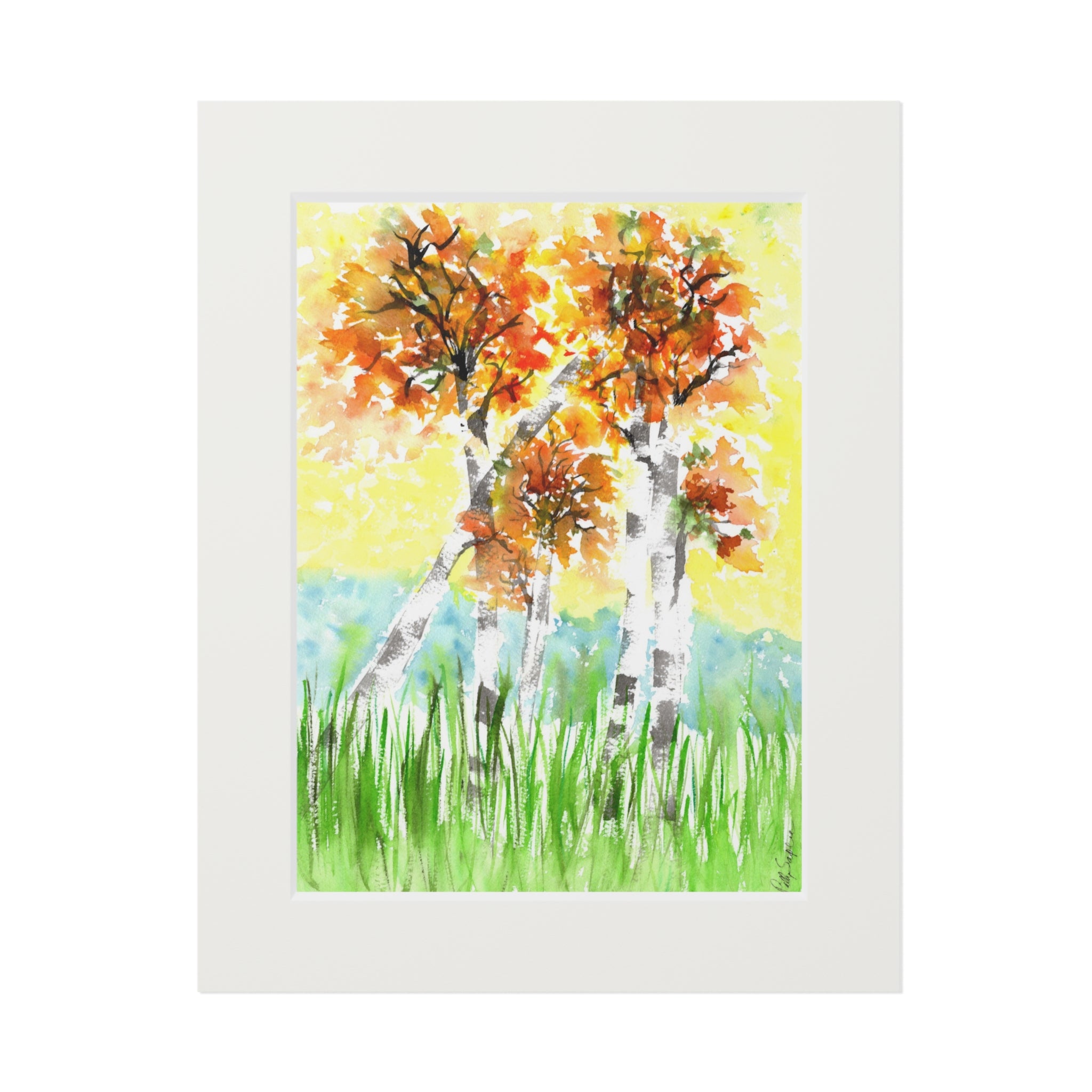 Fall Trees Watercolor Print (with mat)