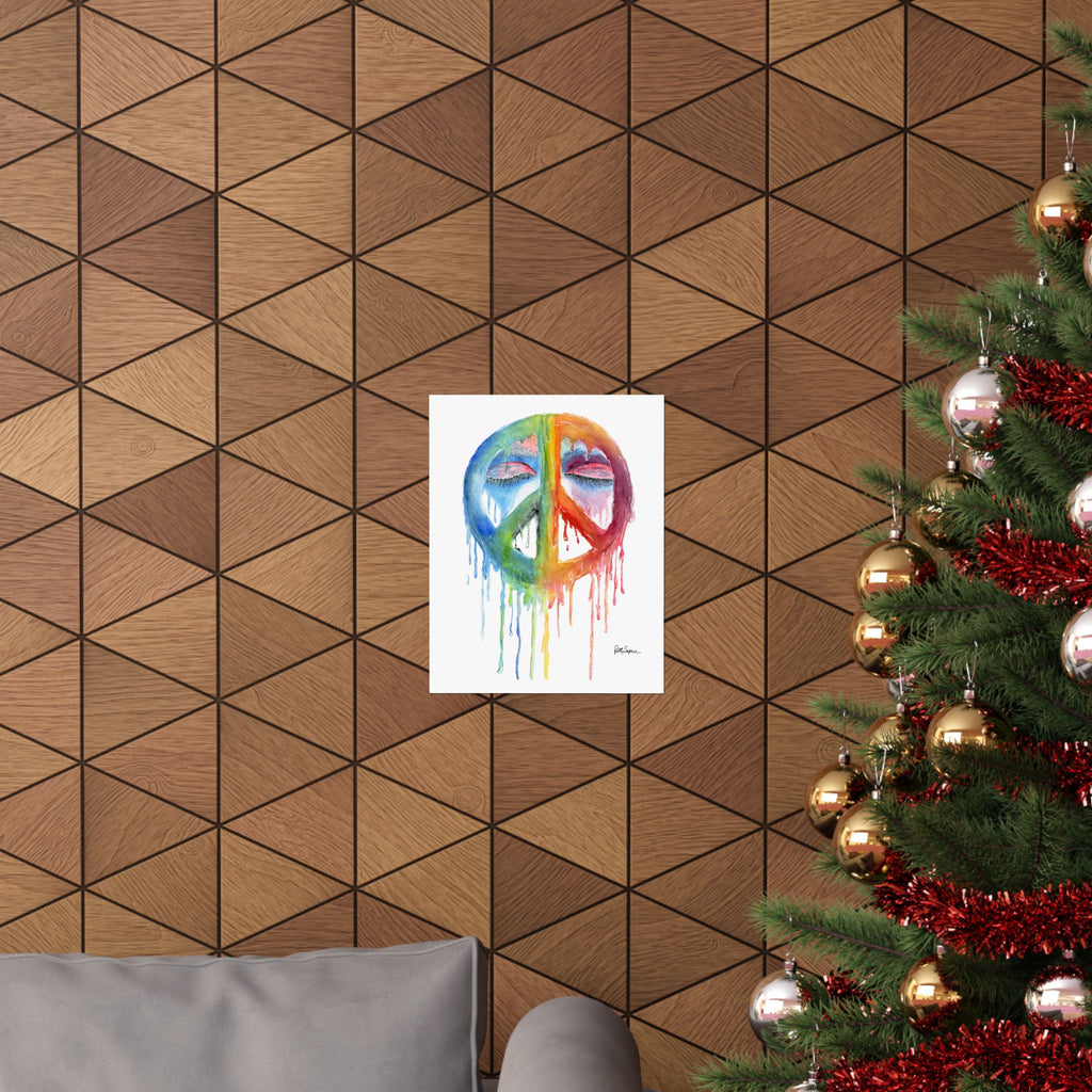 Peace Sign Watercolor Poster — Rainbow Drip Matte Vertical Art Print