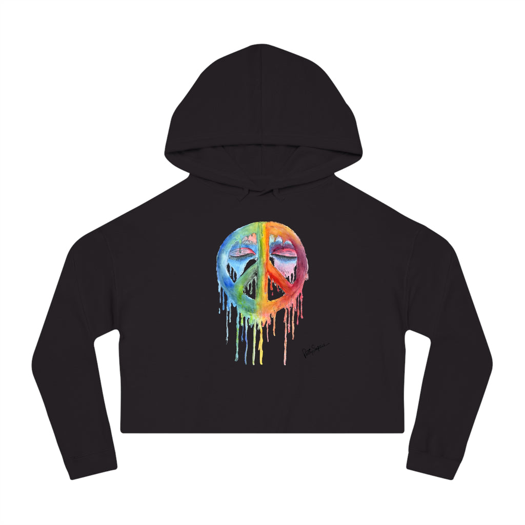 Peace Sign Watercolor Cropped Hoodie — Women's Rainbow Drip Graphic Sweatshirt