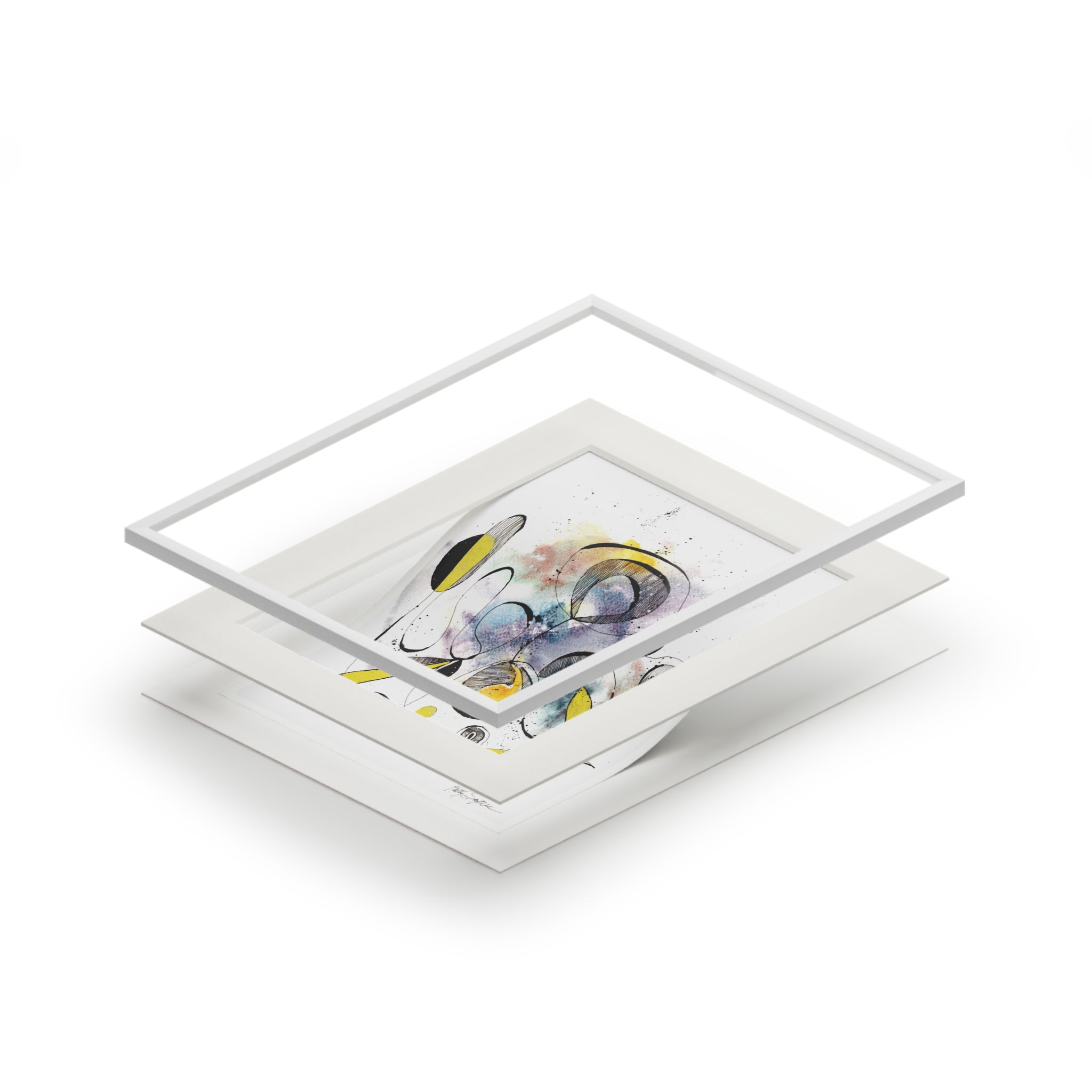 Colorful Abstract Art Print with Passepartout Frame - Modern Home Decor