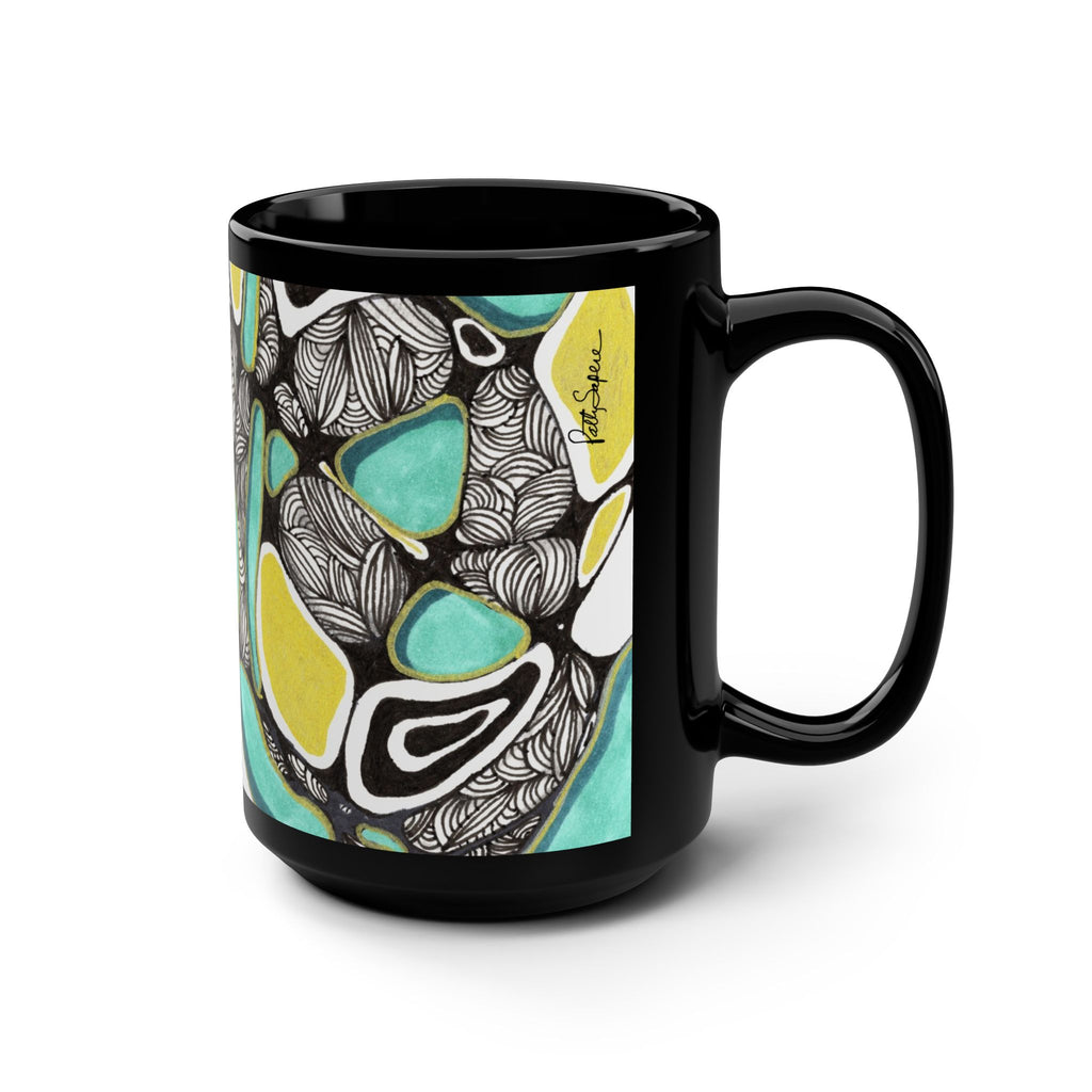 Zentangle Teal & Yellow Art Mug – Black 15oz Coffee Mug