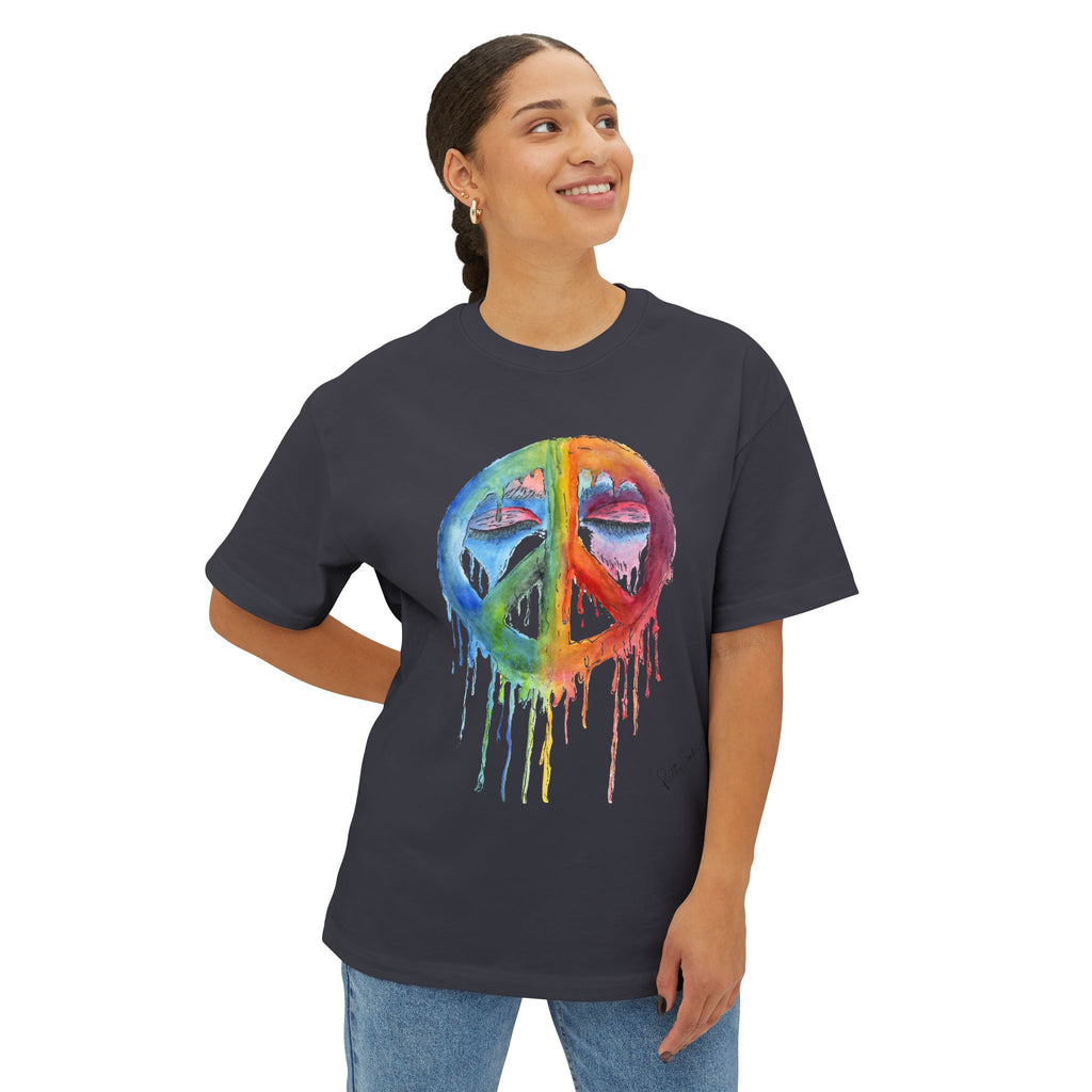Peace Sign Watercolor Drip Tee — Rainbow Hippie Graphic T-Shirt