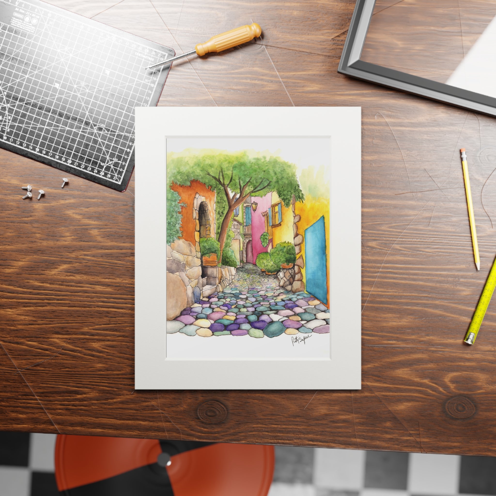 Colorful Mediterranean Alley Fine Art Print (Passepartout Frame)