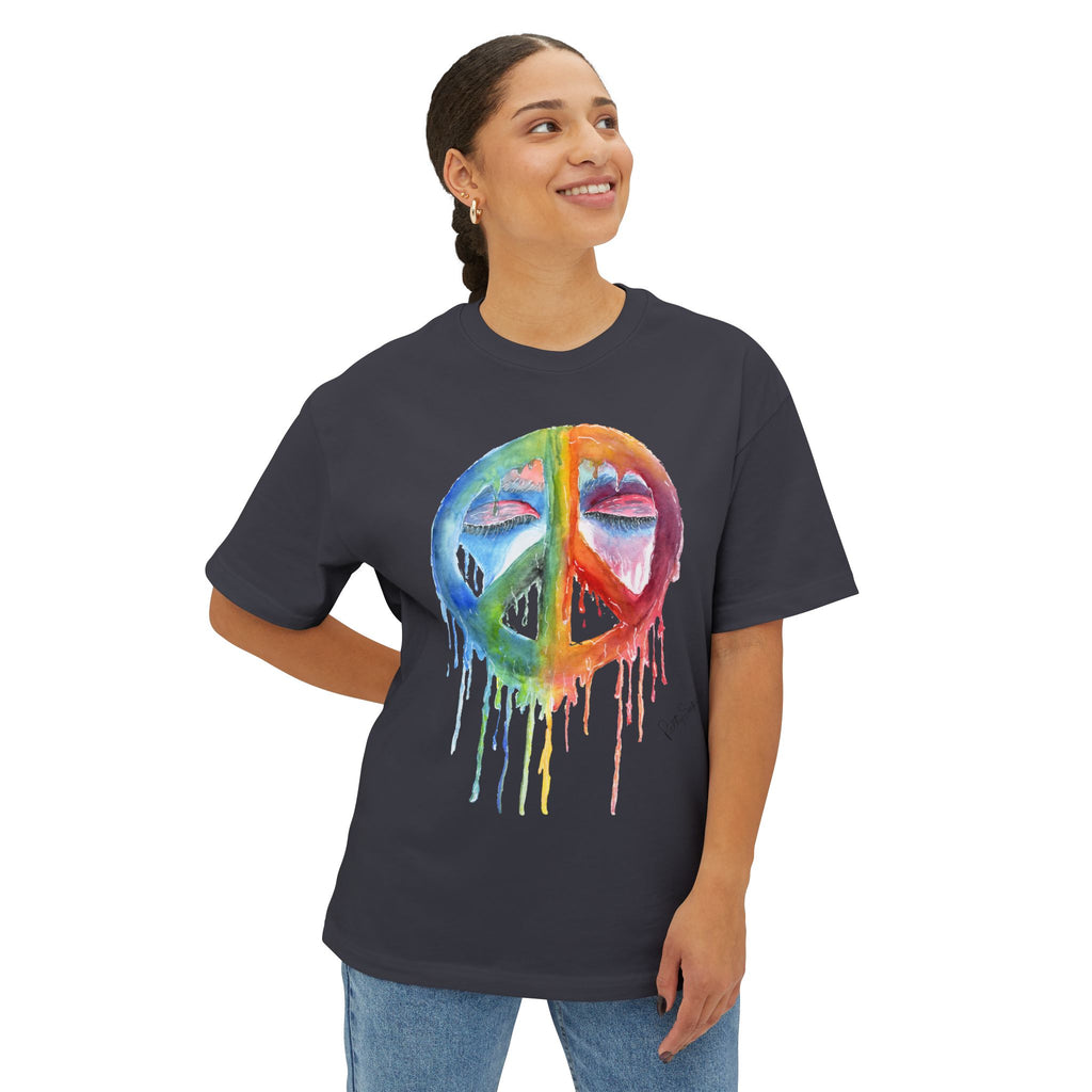 Peace Sign Watercolor Drip Tee — Rainbow Hippie Graphic T-Shirt