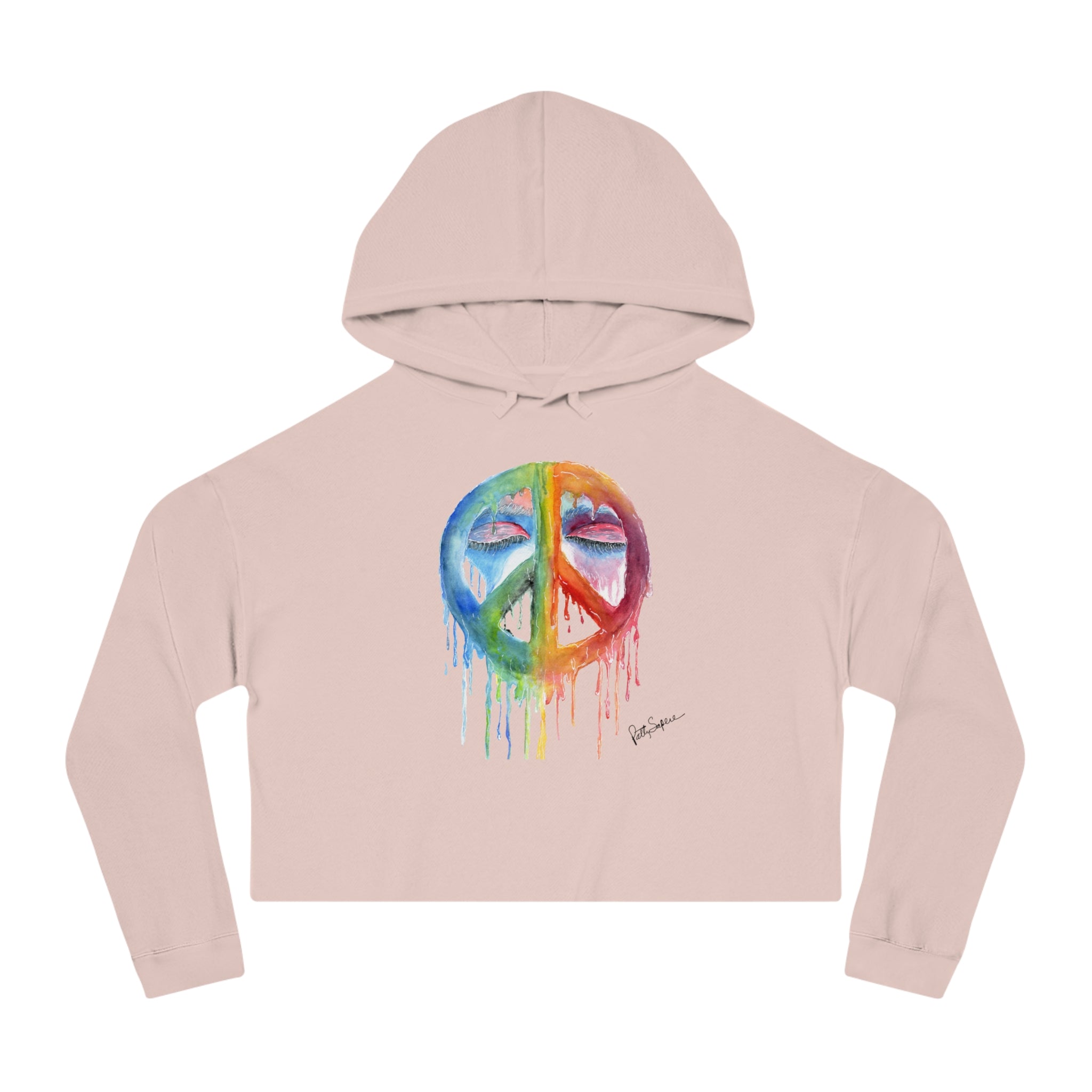 Peace Sign Watercolor Cropped Hoodie — Women's Rainbow Drip Graphic Sweatshirt