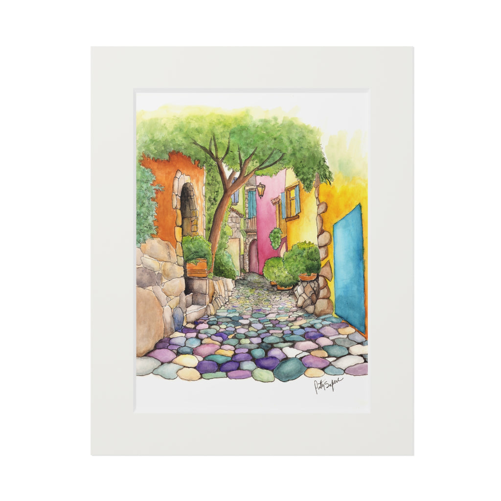 Colorful Mediterranean Alley Fine Art Print (Passepartout Frame)