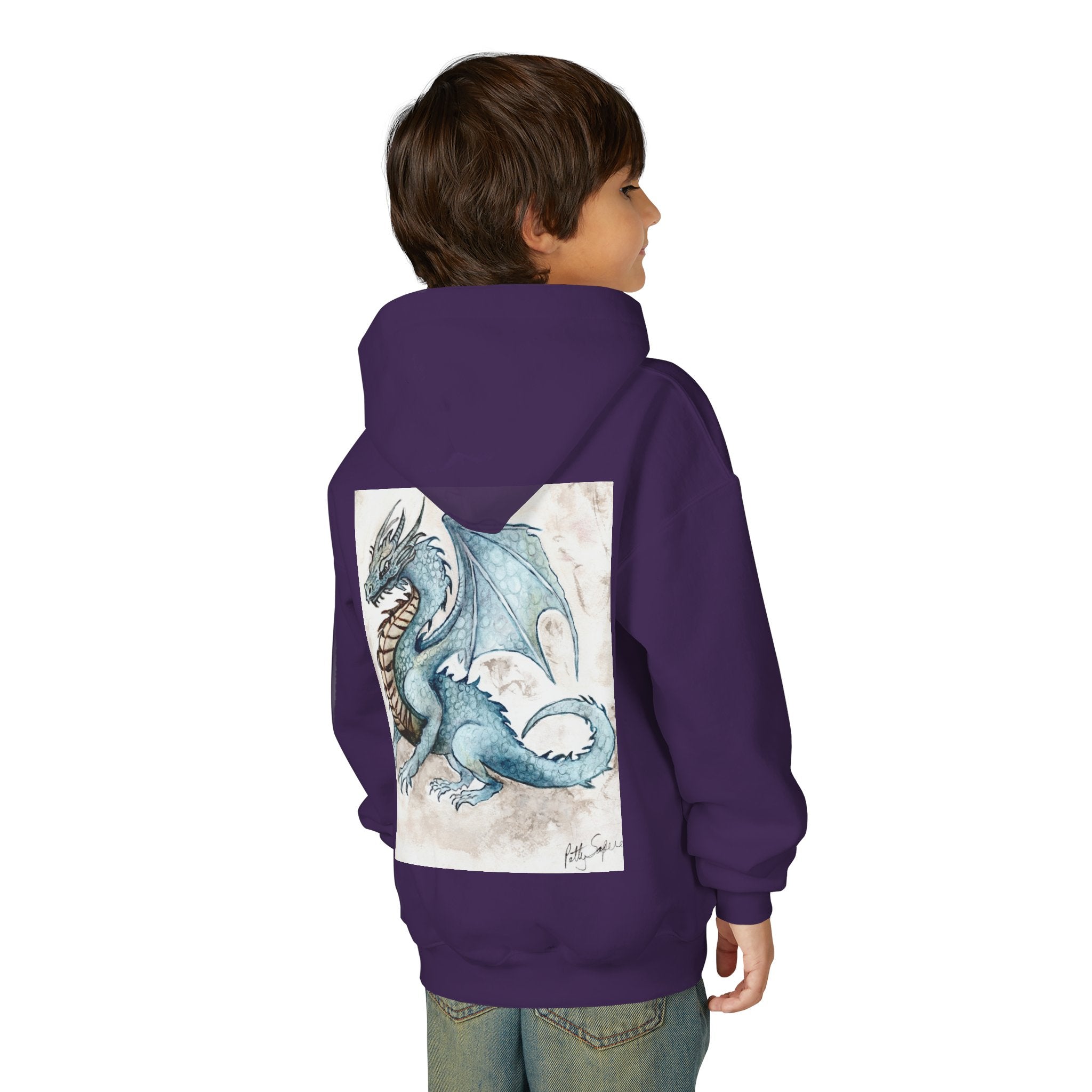 Blue Dragon Youth Hooded Sweatshirt – Fantasy Watercolor Art
