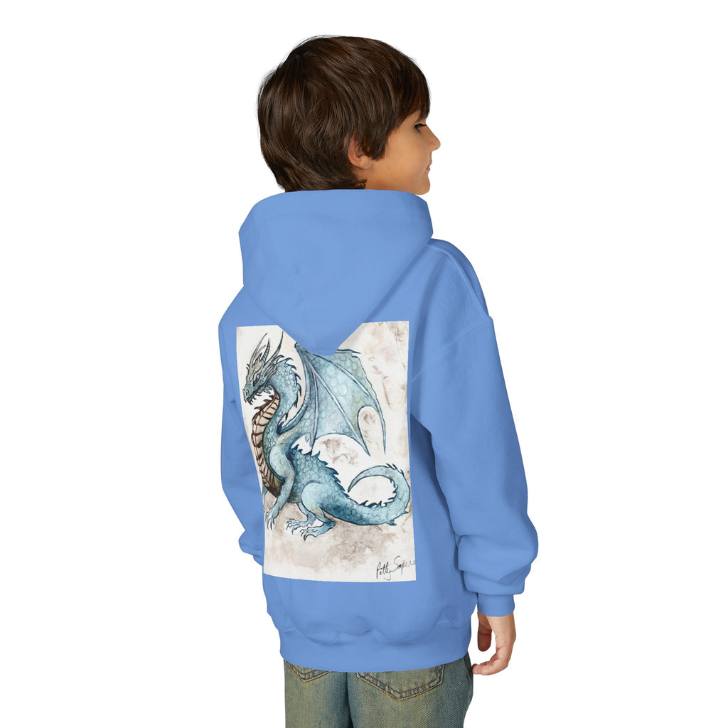 Blue Dragon Youth Hooded Sweatshirt – Fantasy Watercolor Art