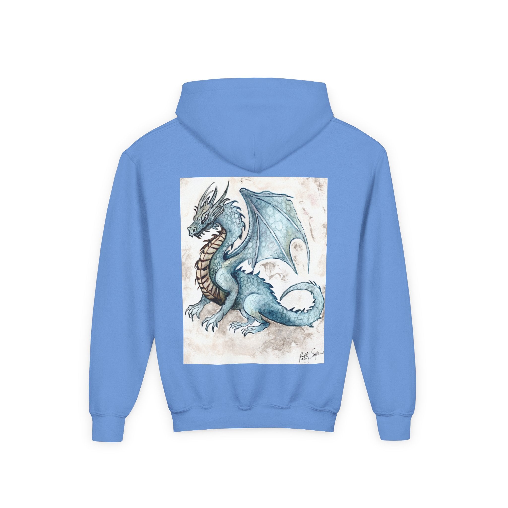 Blue Dragon Youth Hooded Sweatshirt – Fantasy Watercolor Art