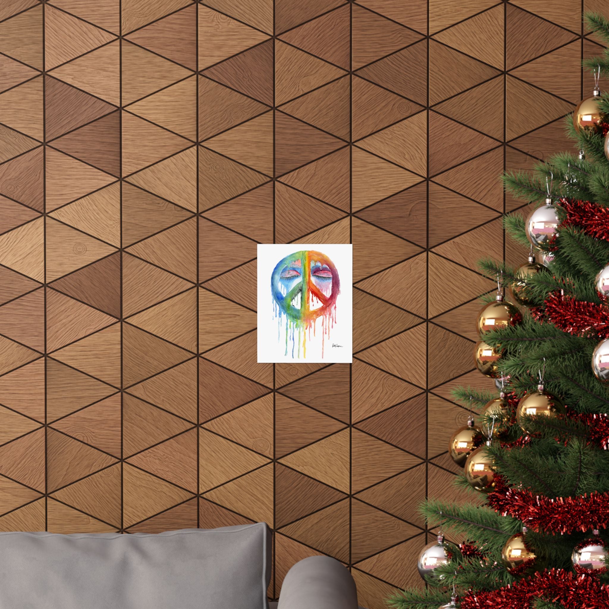 Peace Sign Watercolor Poster — Rainbow Drip Matte Vertical Art Print