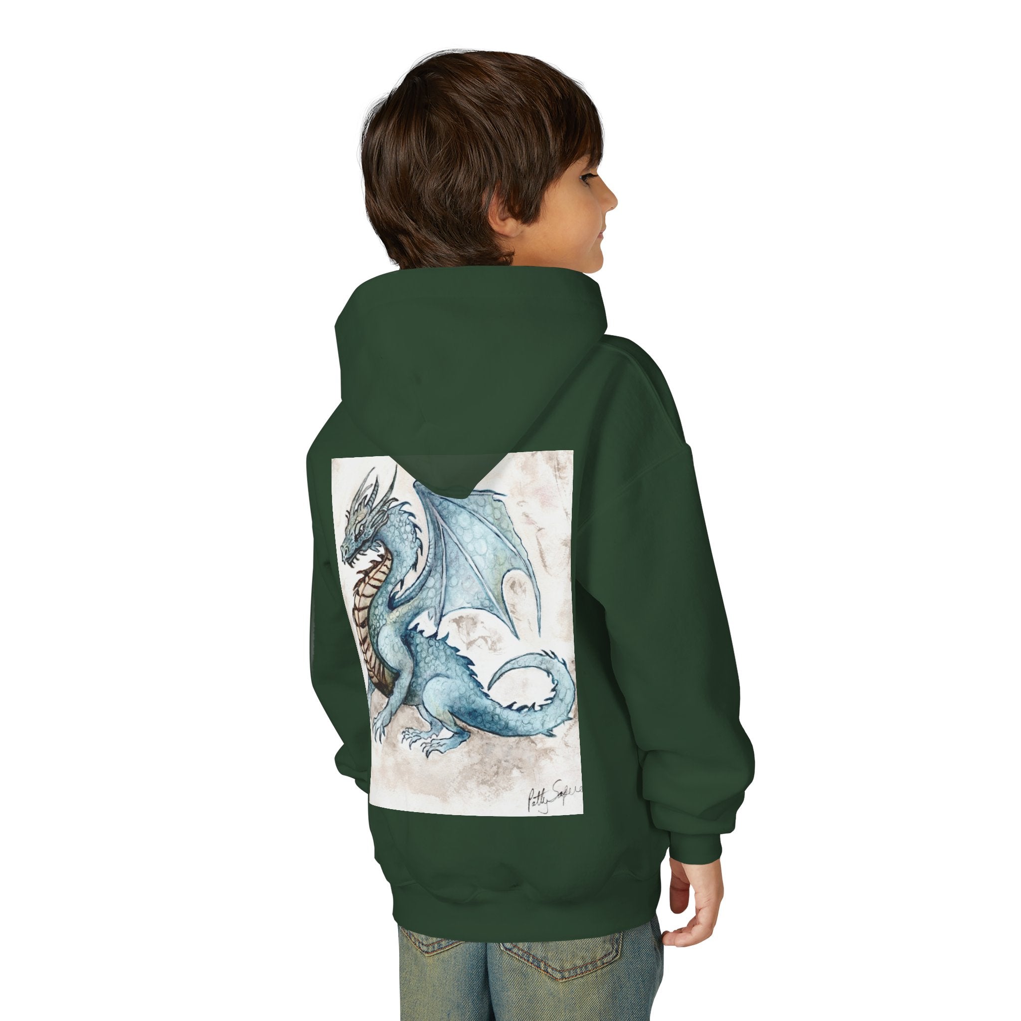 Blue Dragon Youth Hooded Sweatshirt – Fantasy Watercolor Art
