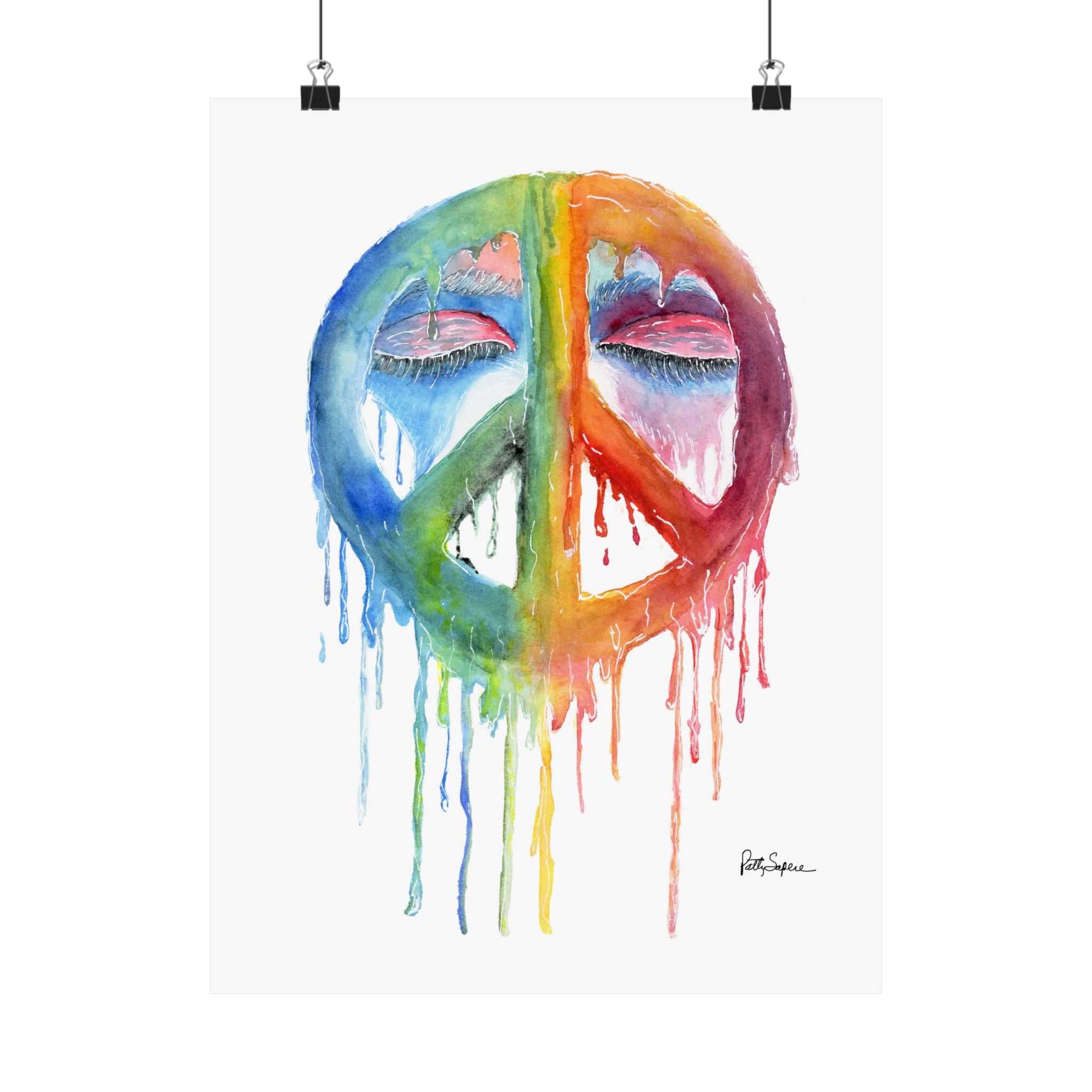 Peace Sign Watercolor Poster — Rainbow Drip Matte Vertical Art Print