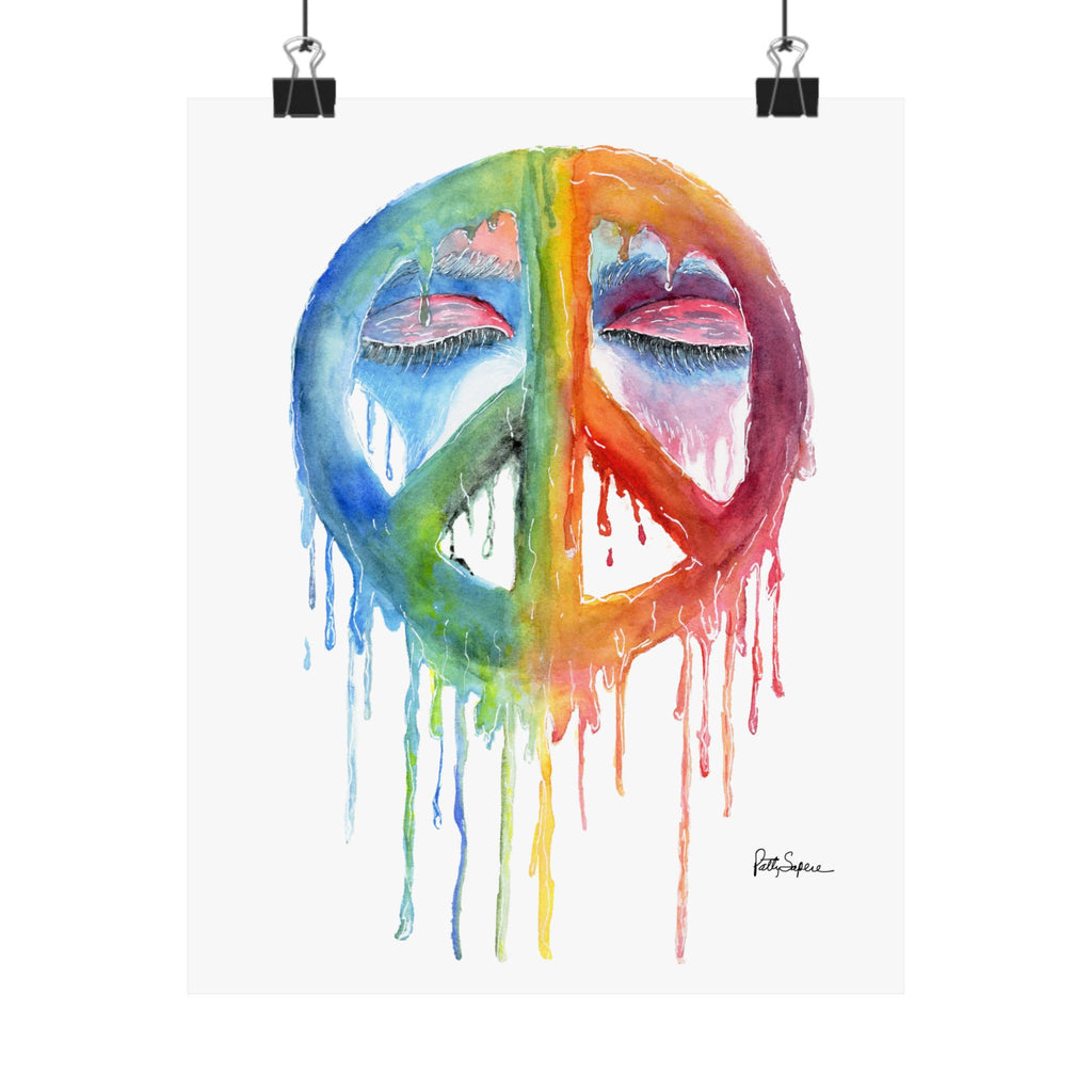 Peace Sign Watercolor Poster — Rainbow Drip Matte Vertical Art Print