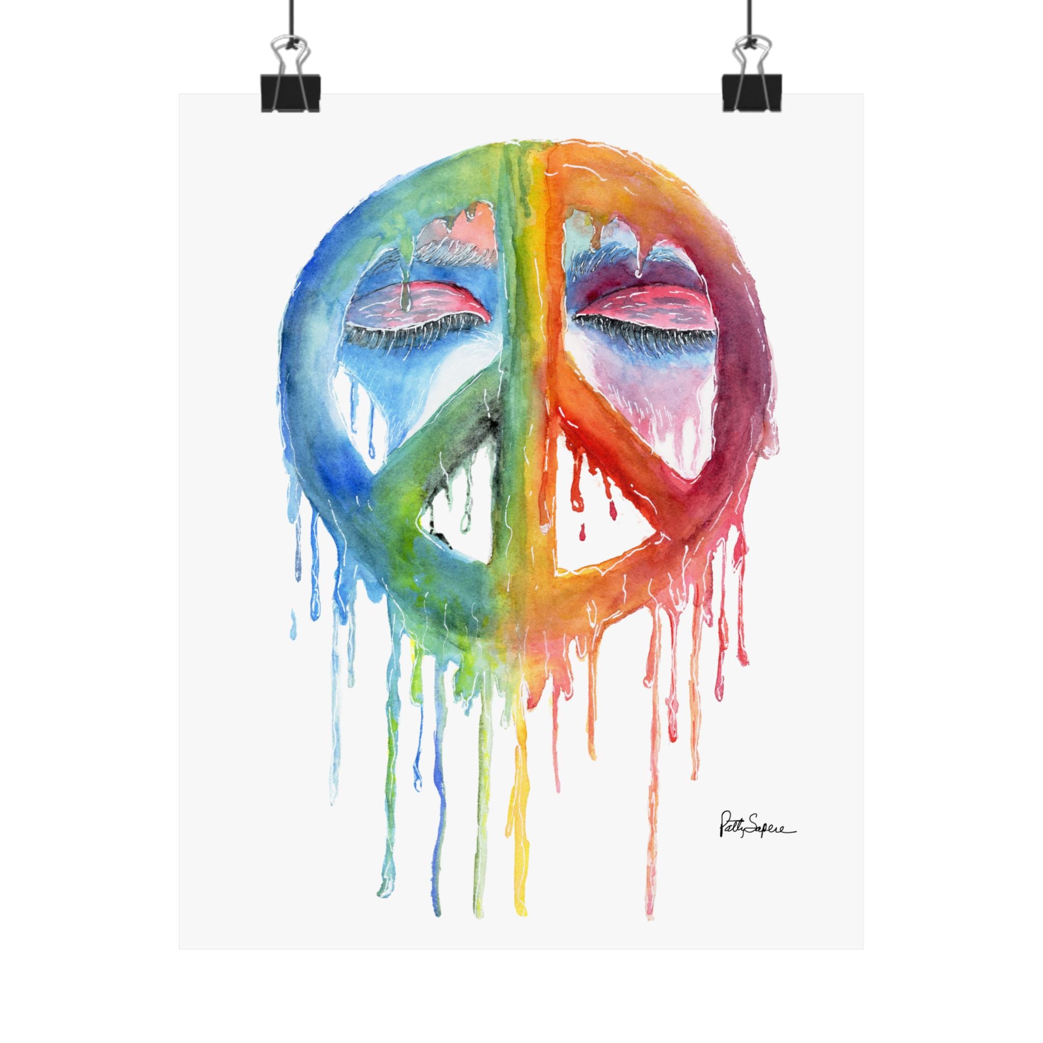 Peace Sign Watercolor Poster — Rainbow Drip Matte Vertical Art Print