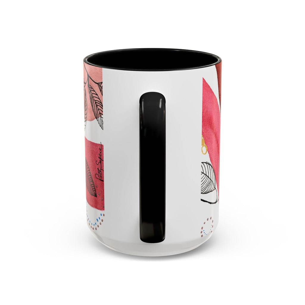 Pink Botanical Art Mug – Watercolor Leaf Accent Coffee Mug (15oz)