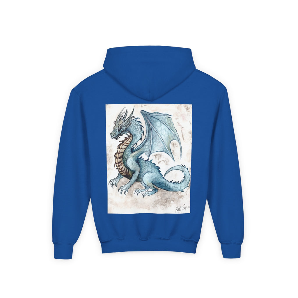 Blue Dragon Youth Hooded Sweatshirt – Fantasy Watercolor Art