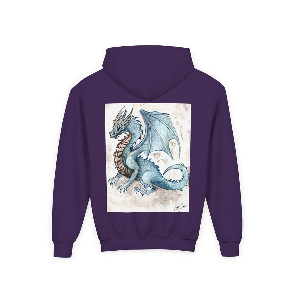 Blue Dragon Youth Hooded Sweatshirt – Fantasy Watercolor Art